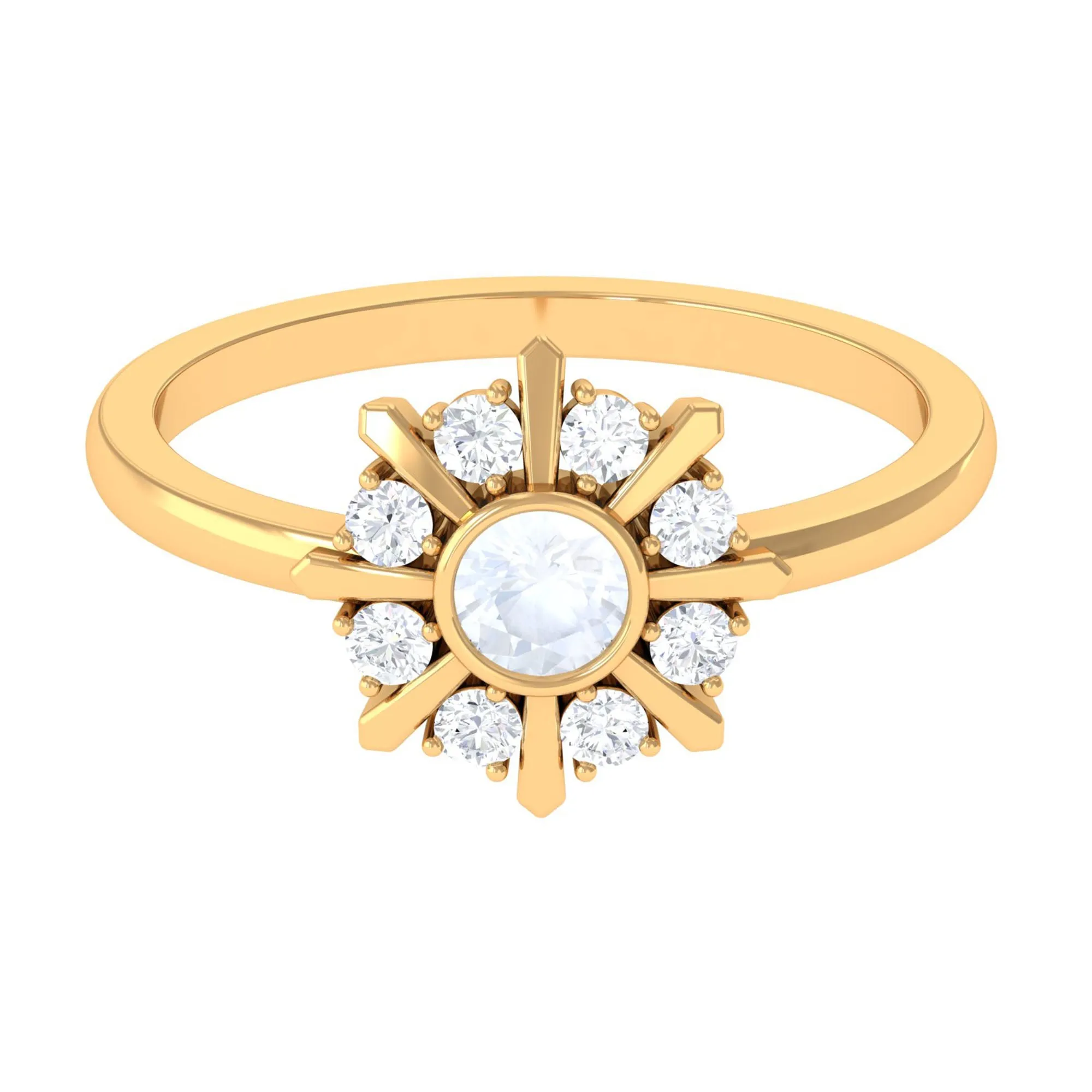 3/4 Carat Bezel Set Moonstone and Diamond Statement Ring