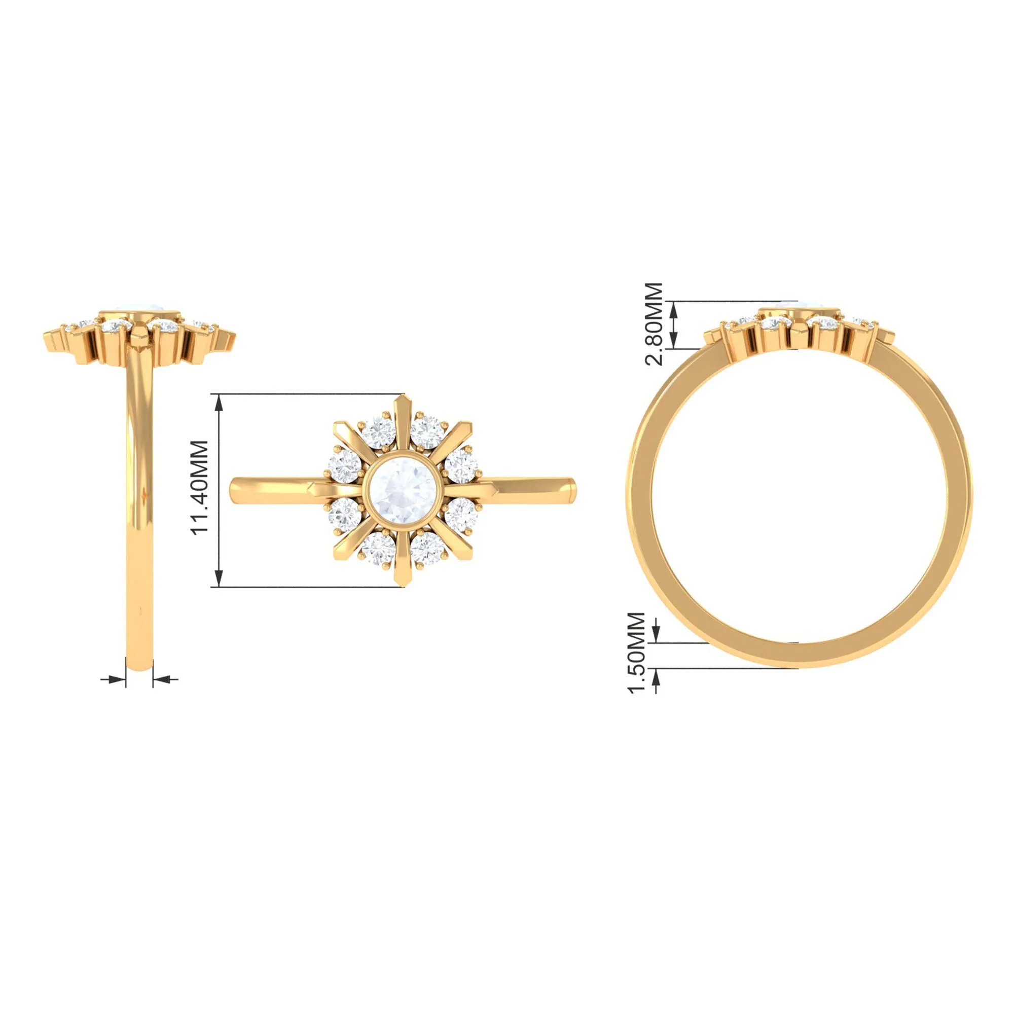 3/4 Carat Bezel Set Moonstone and Diamond Statement Ring