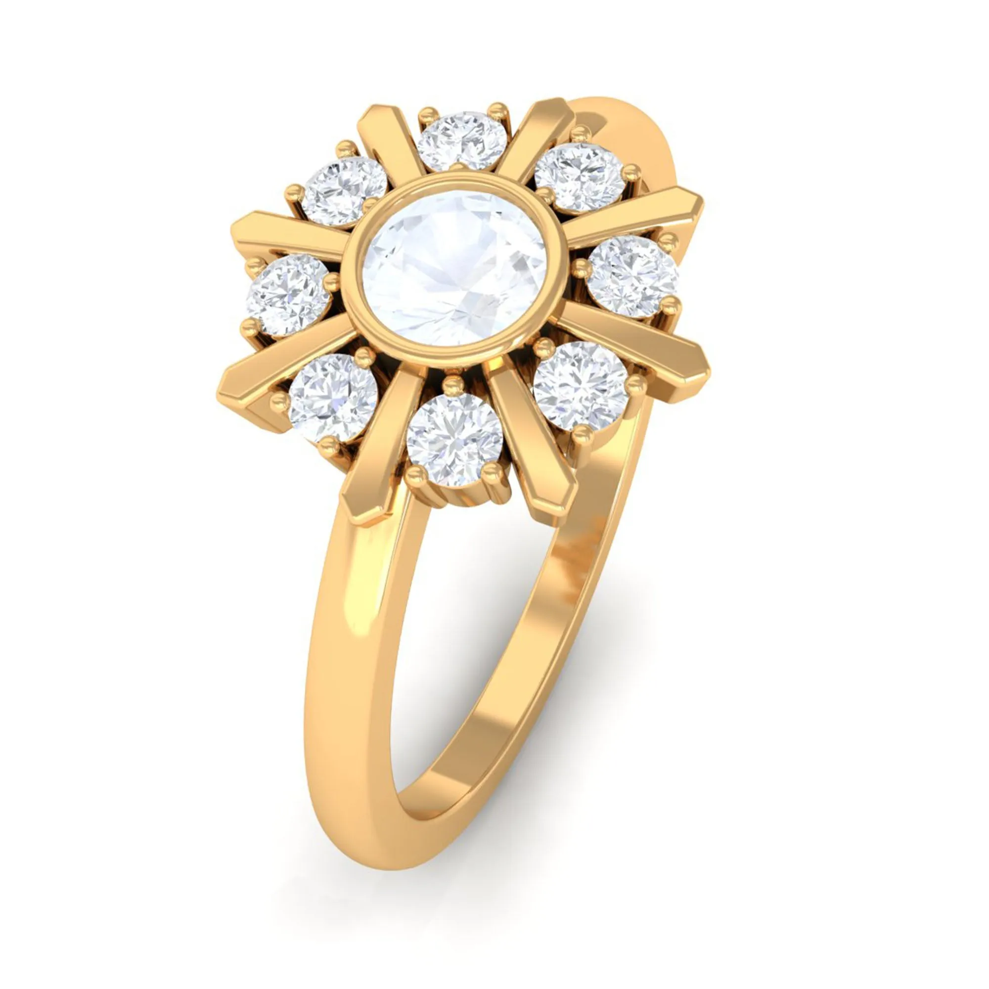3/4 Carat Bezel Set Moonstone and Diamond Statement Ring
