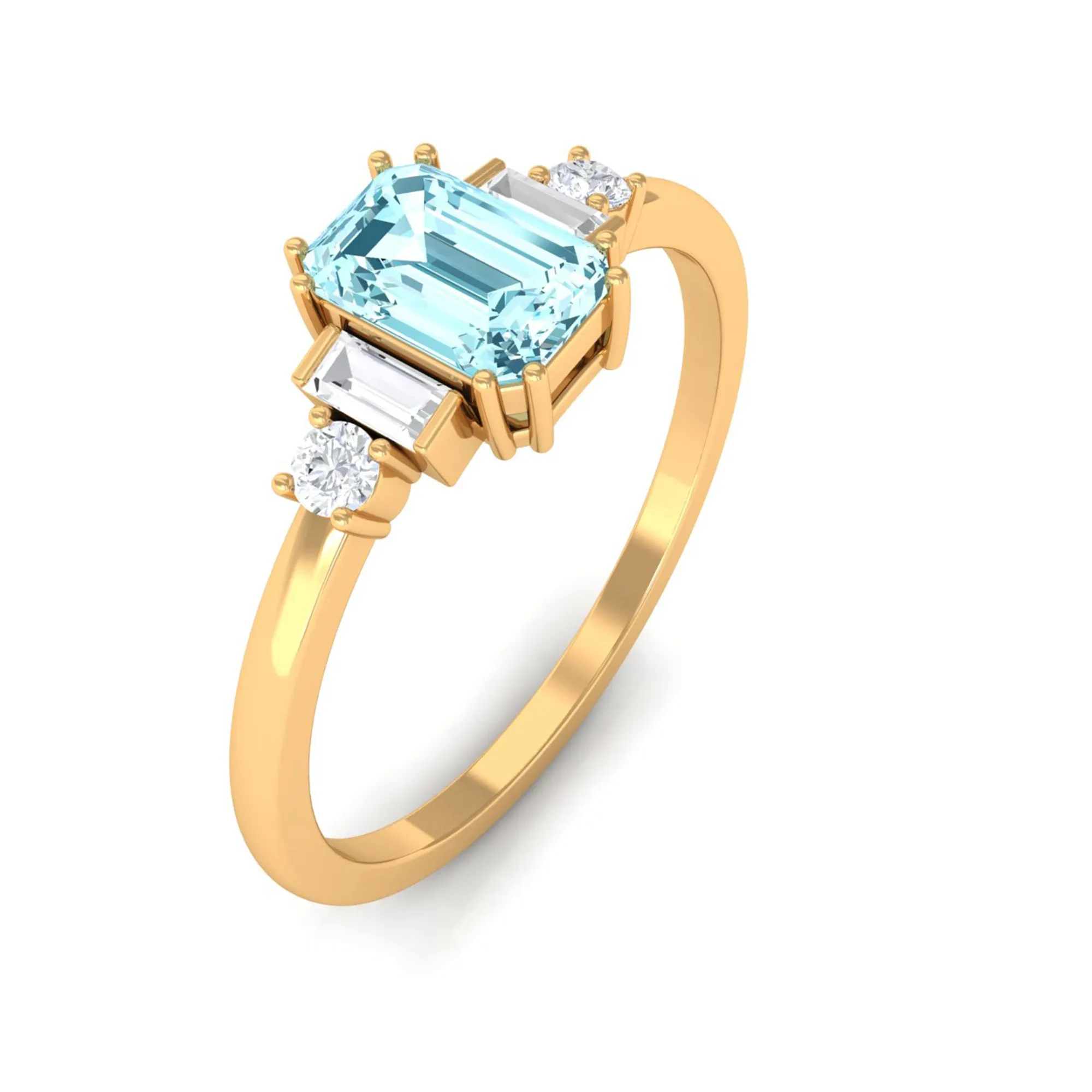 3/4 CT Aquamarine Solitaire Engagement Ring with Diamond