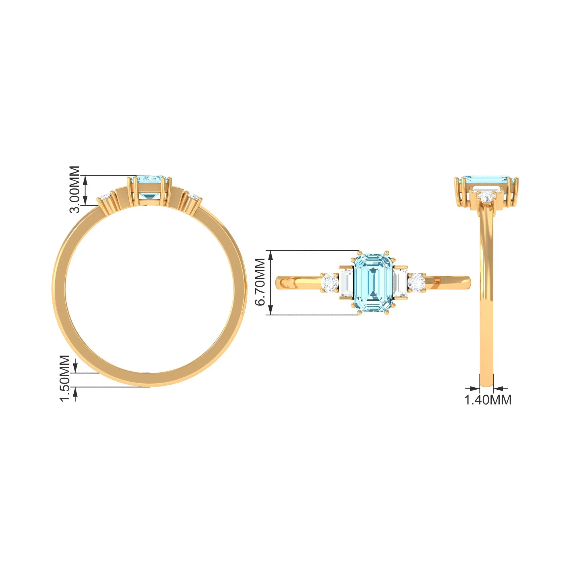 3/4 CT Aquamarine Solitaire Engagement Ring with Diamond