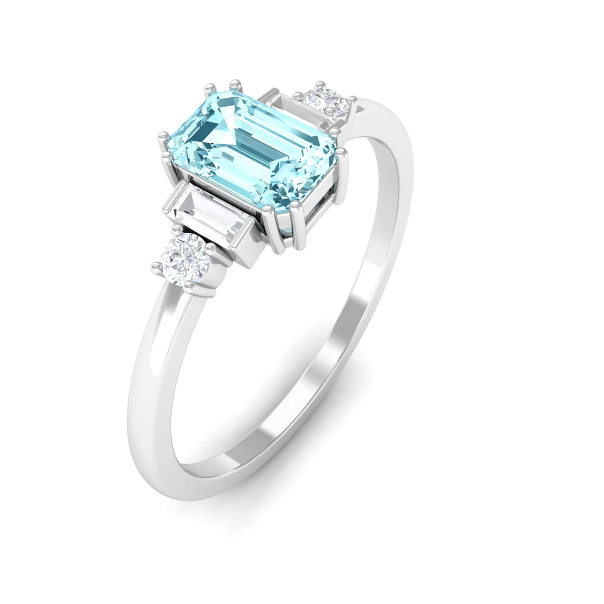 3/4 CT Aquamarine Solitaire Engagement Ring with Diamond