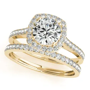 3/4 Ct. Halo Engagement & Wedding Band Set In 14k Solid Rose Gold (1/2ct, I-J Color, I2-I3 Clarity)
