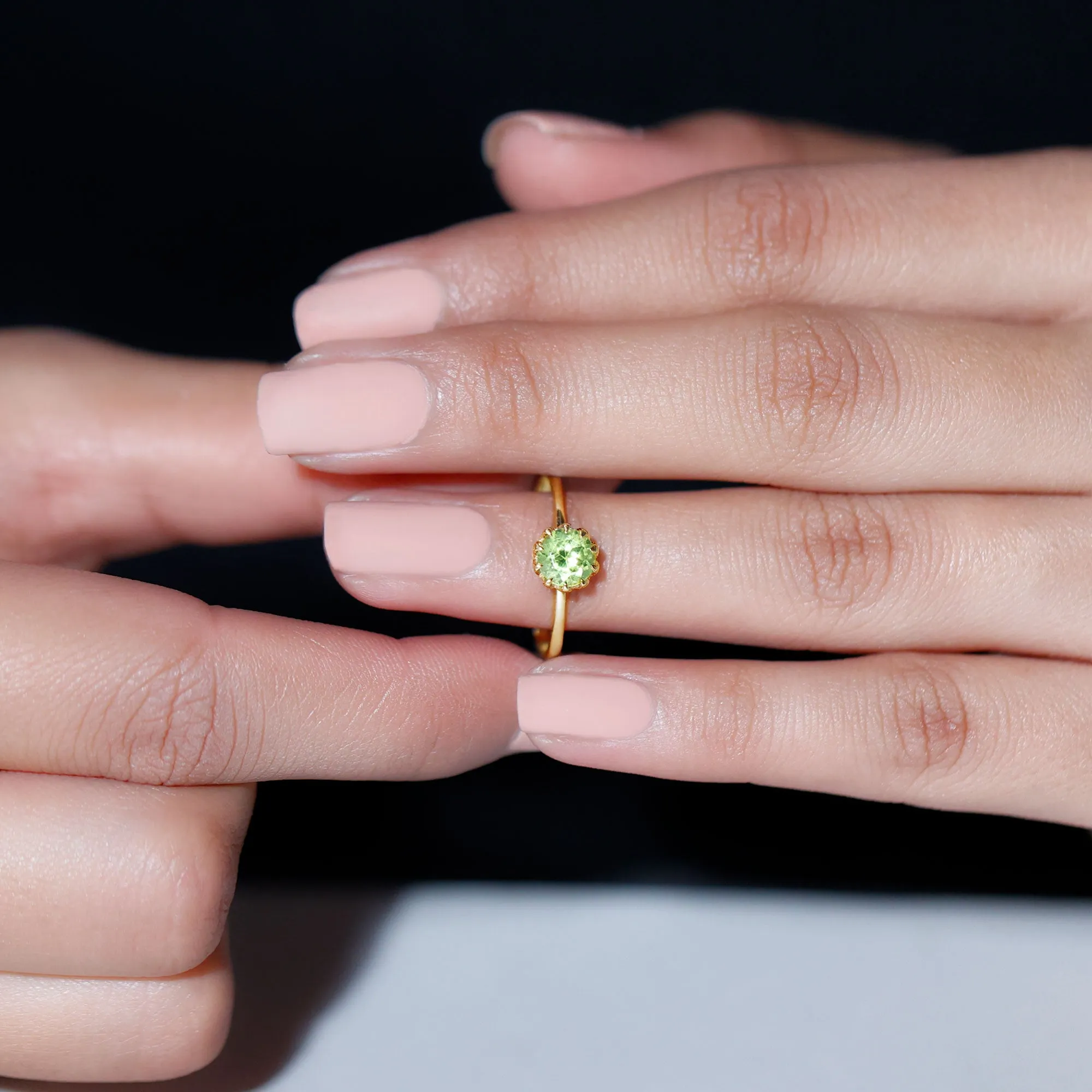 3/4 CT Natural Peridot Solitaire Ring in Lotus Basket Setting