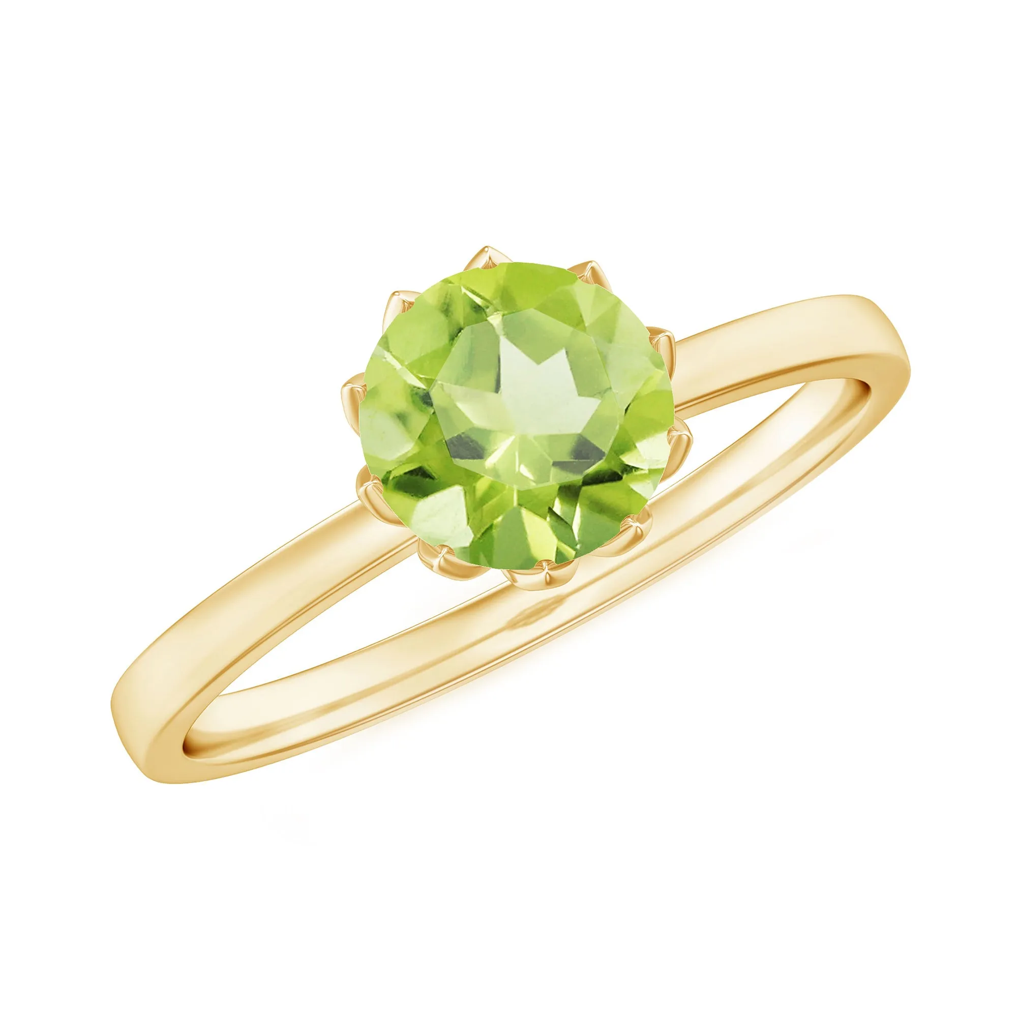 3/4 CT Natural Peridot Solitaire Ring in Lotus Basket Setting