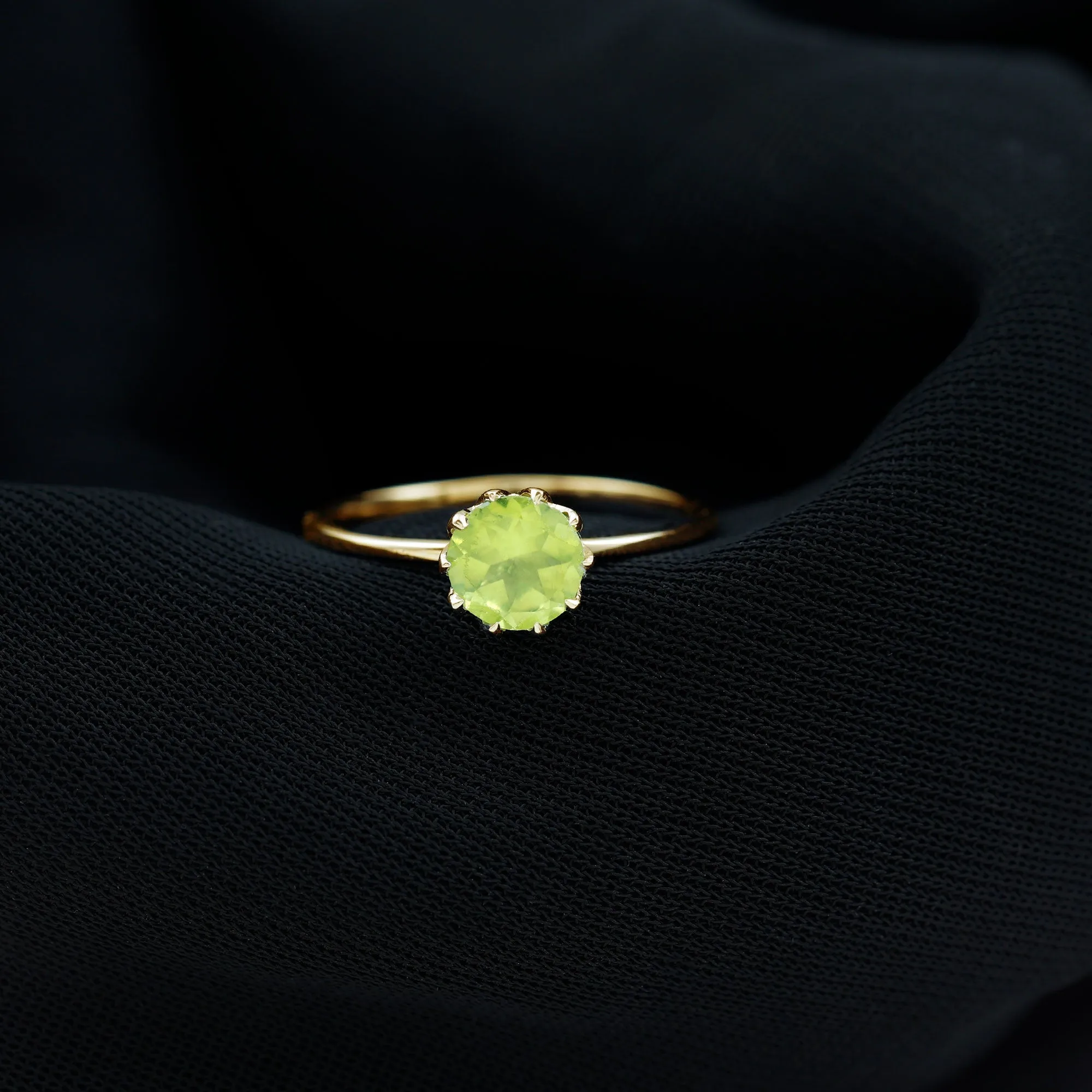 3/4 CT Natural Peridot Solitaire Ring in Lotus Basket Setting