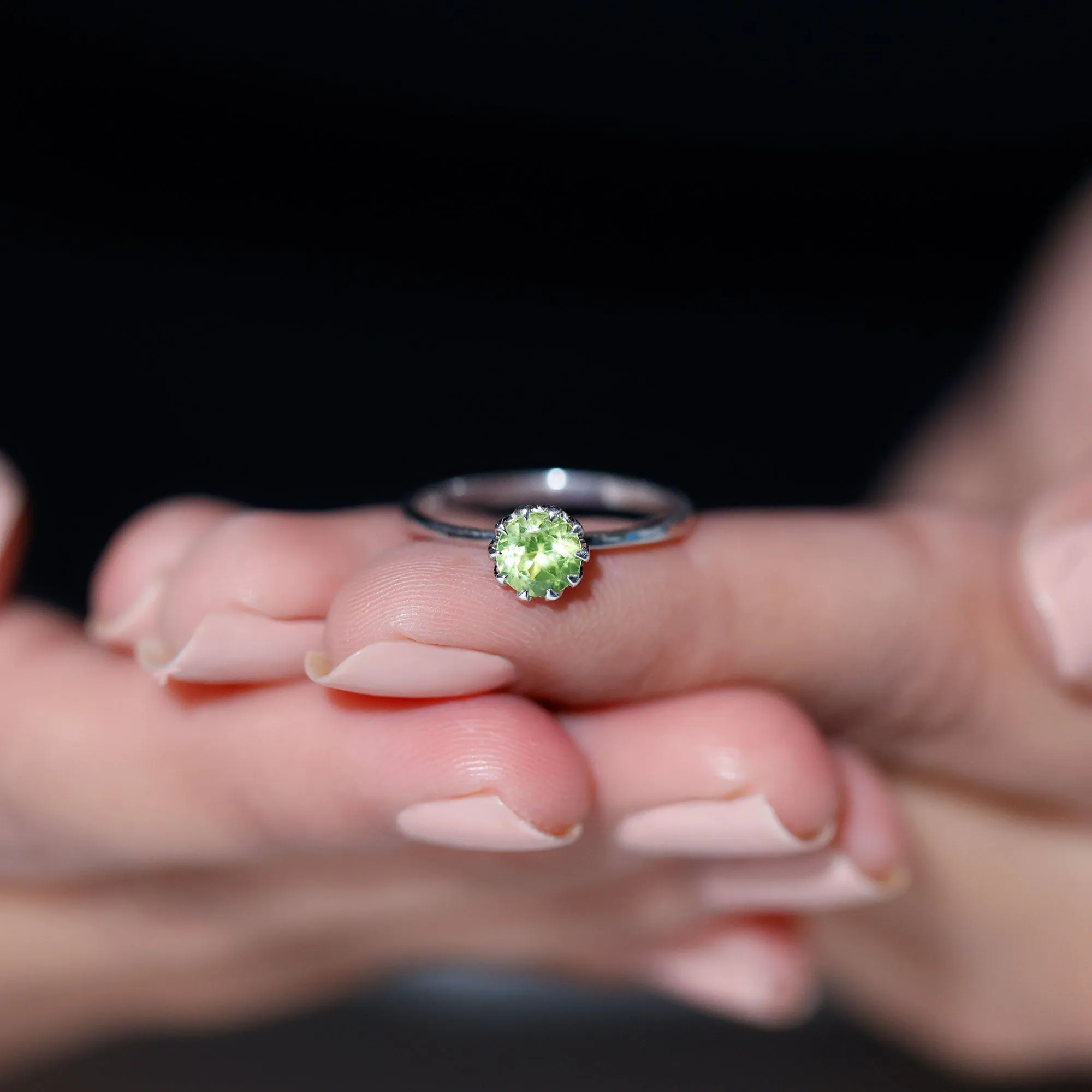 3/4 CT Natural Peridot Solitaire Ring in Lotus Basket Setting