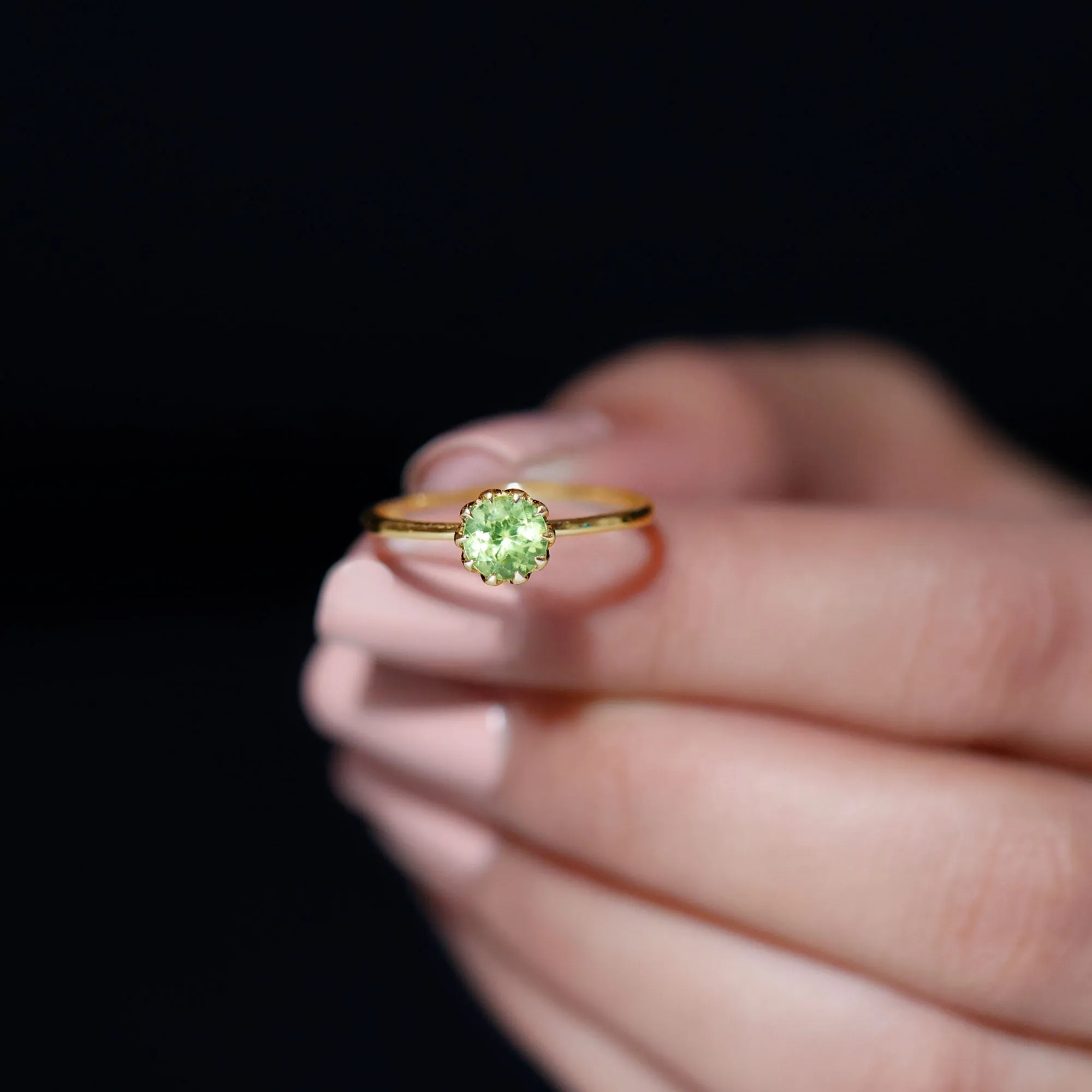 3/4 CT Natural Peridot Solitaire Ring in Lotus Basket Setting