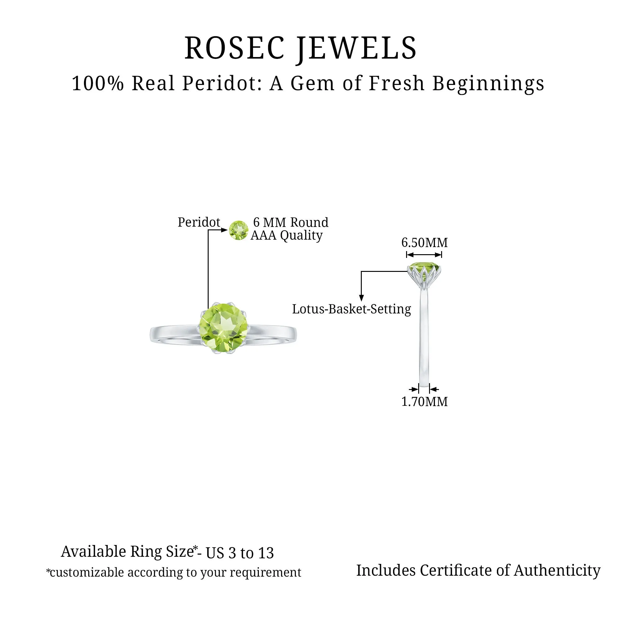 3/4 CT Natural Peridot Solitaire Ring in Lotus Basket Setting