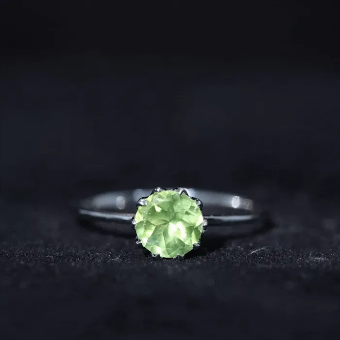 3/4 CT Natural Peridot Solitaire Ring in Lotus Basket Setting
