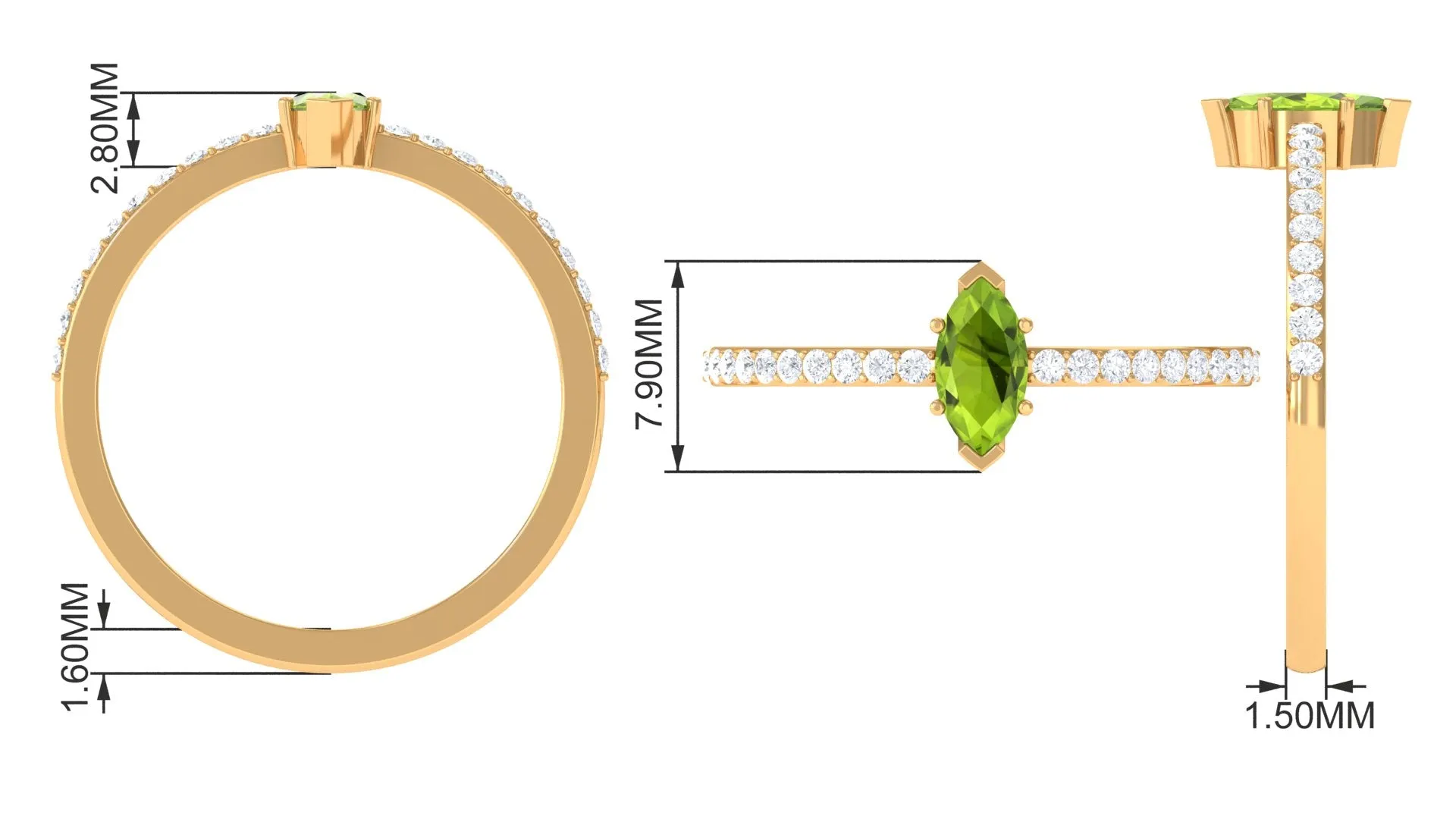 3/4 CT Peridot Promise Ring with Diamond Accent