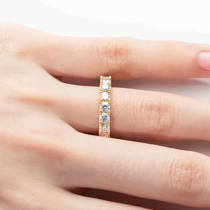 3.5mm Round Moissanite 925 Sterling Silver Wedding Bands Fine Jewelry Yellow Color Ring For Women