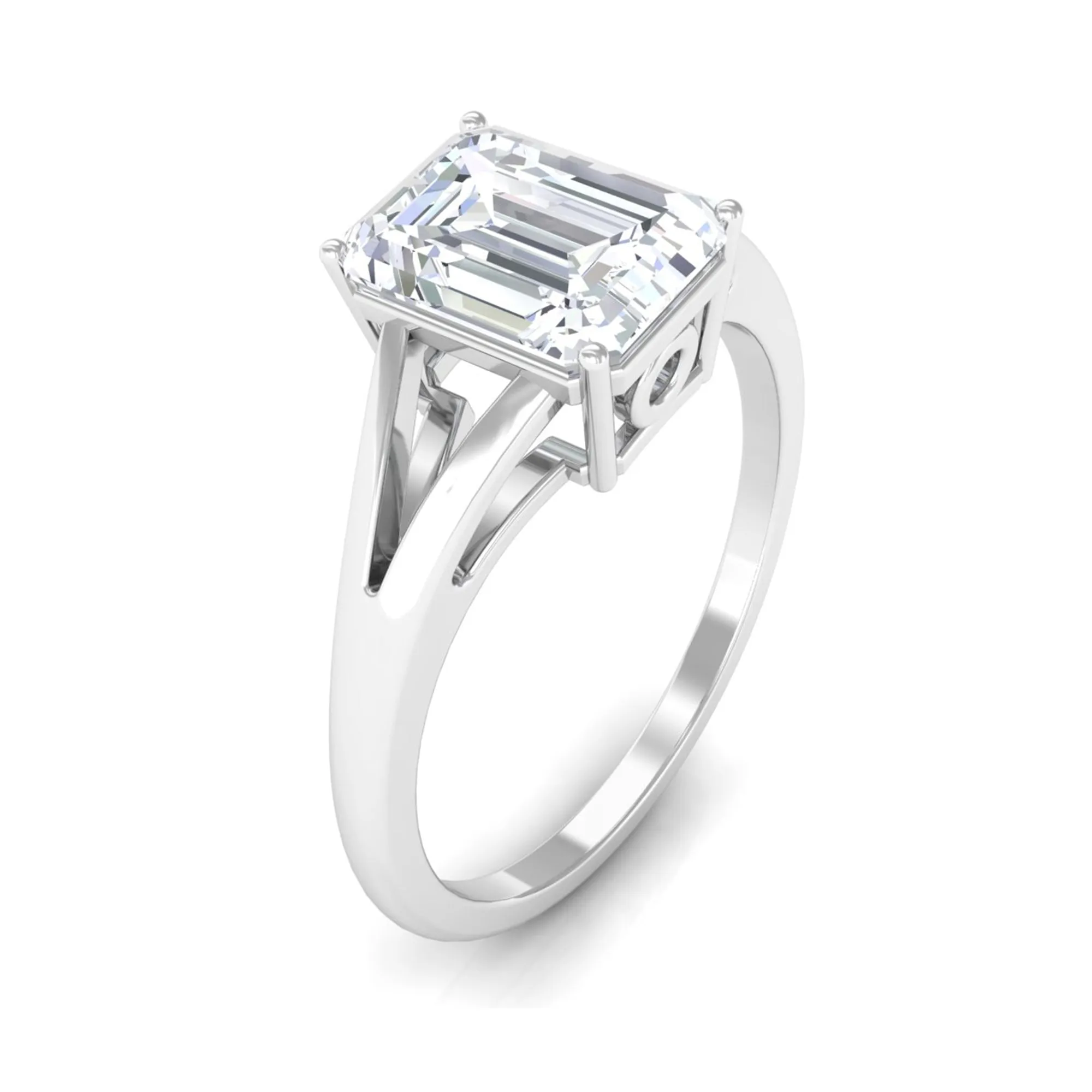 6X8 MM Octagon Cut Solitaire Moissanite Split Shank Engagement Ring