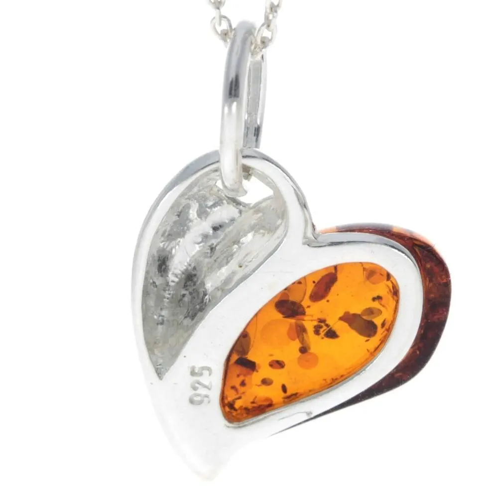 925 Sterling Silver & Baltic Amber Pendant in Heart Shape - GL239