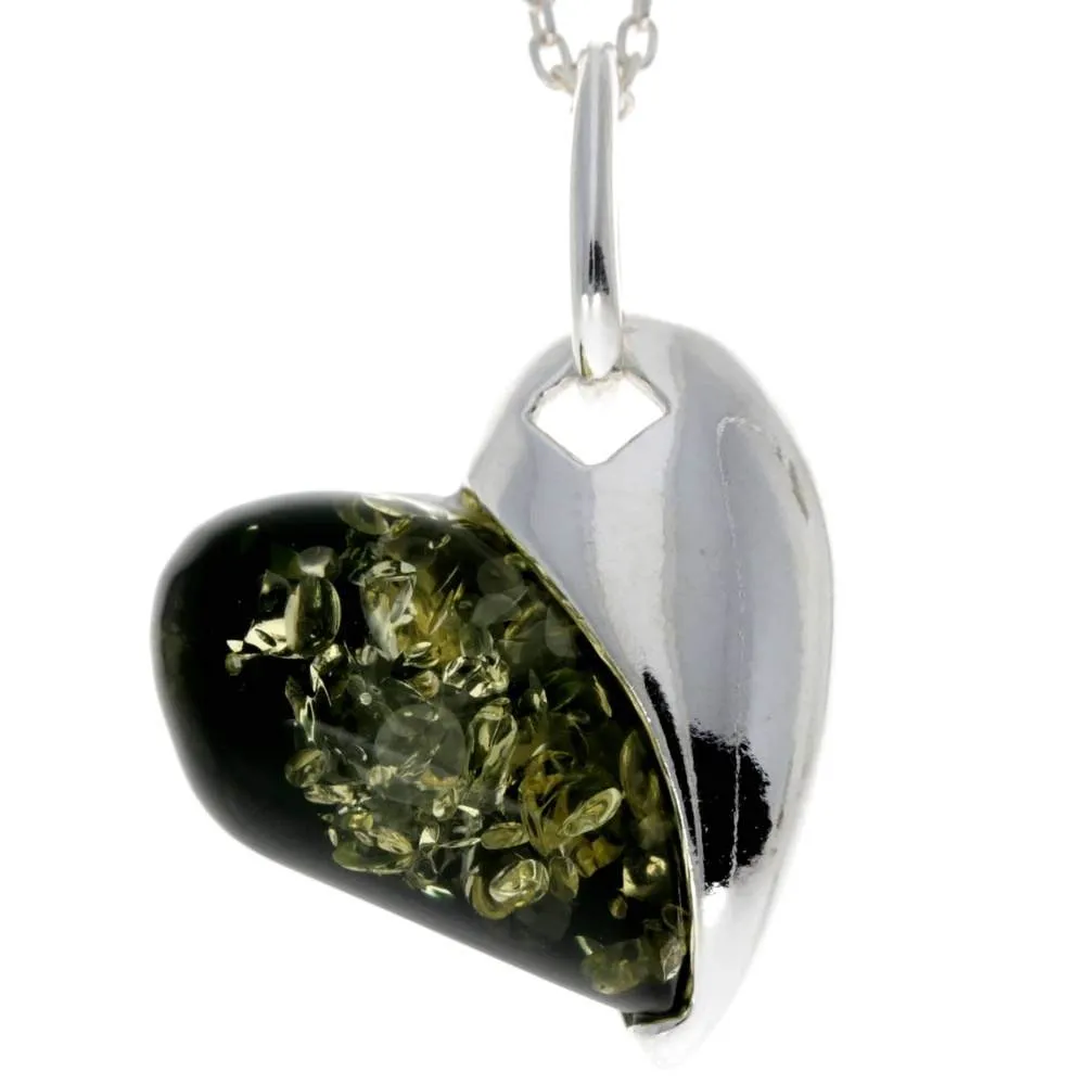925 Sterling Silver & Baltic Amber Pendant in Heart Shape - GL239