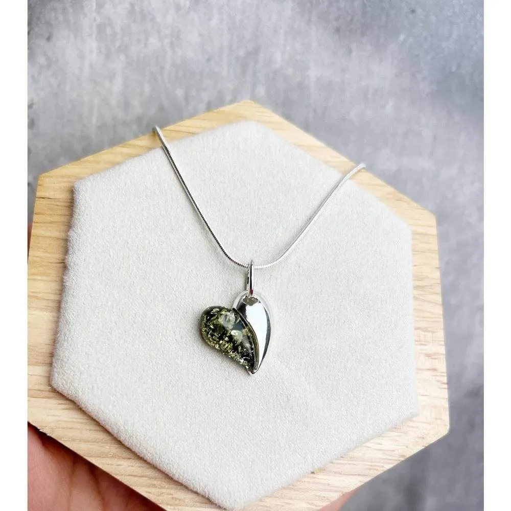 925 Sterling Silver & Baltic Amber Pendant in Heart Shape - GL239
