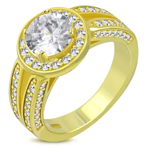 925 Sterling Silver Yellow Gold-Tone White Clear CZ Engagement Ring Band