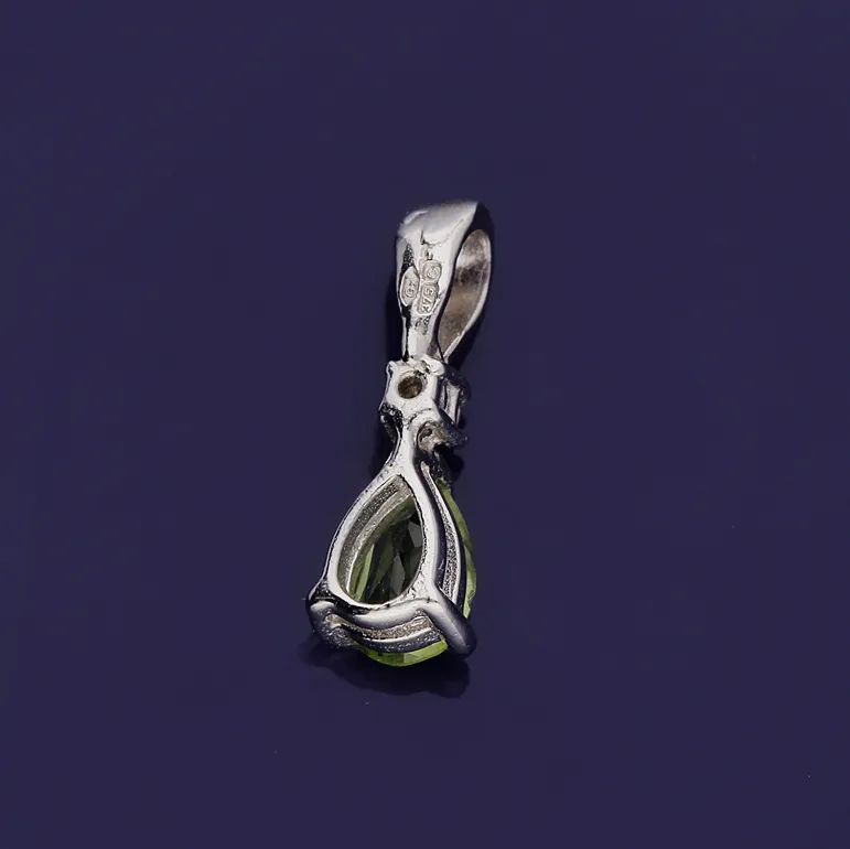 9ct White Gold Peridot and Diamond Pendant