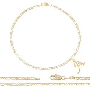 A-Z Letter CZ Pendant 14K Gold Filled Figaro Anklet Set 10" Women Jewelry