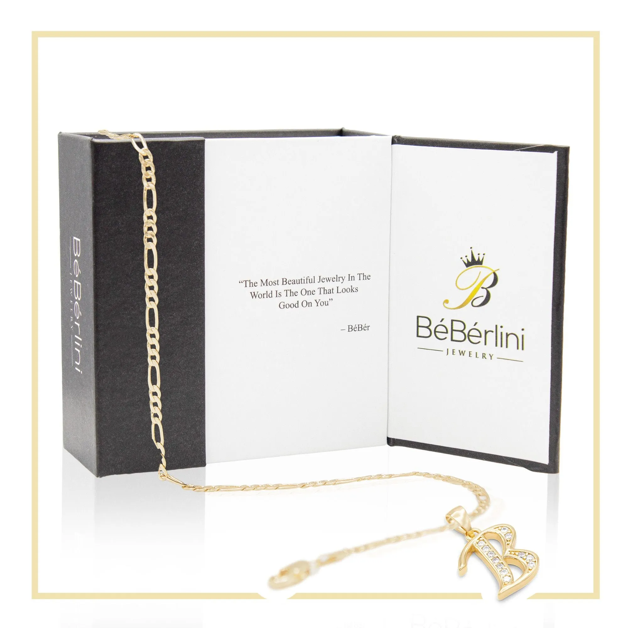 A-Z Letter CZ Pendant 14K Gold Filled Figaro Anklet Set 10" Women Jewelry