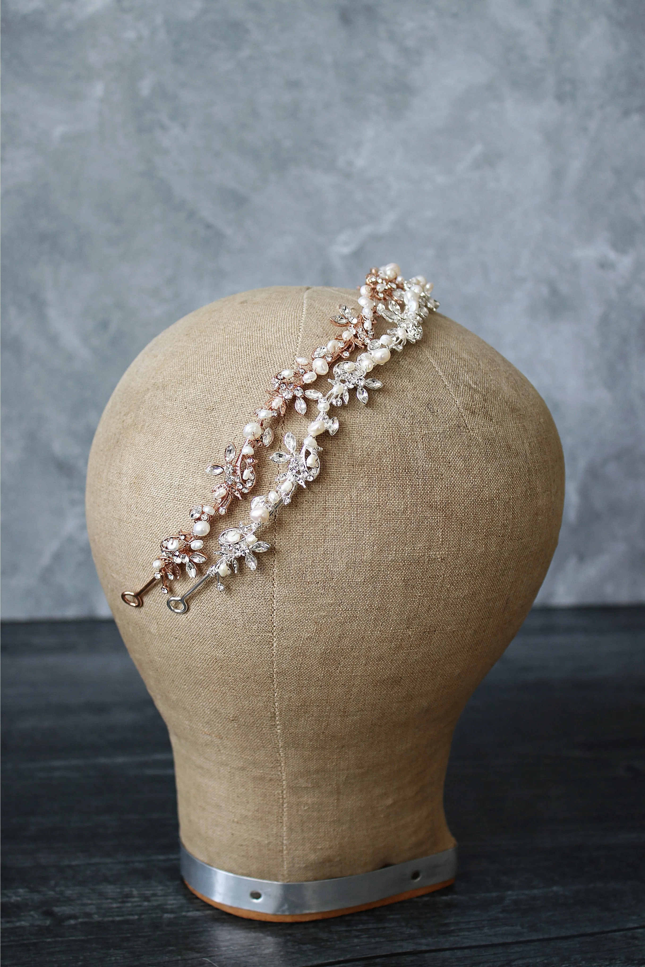 ABIGAIL Silver Freshwater Pearl Bridal Crystal Headband Headpiece