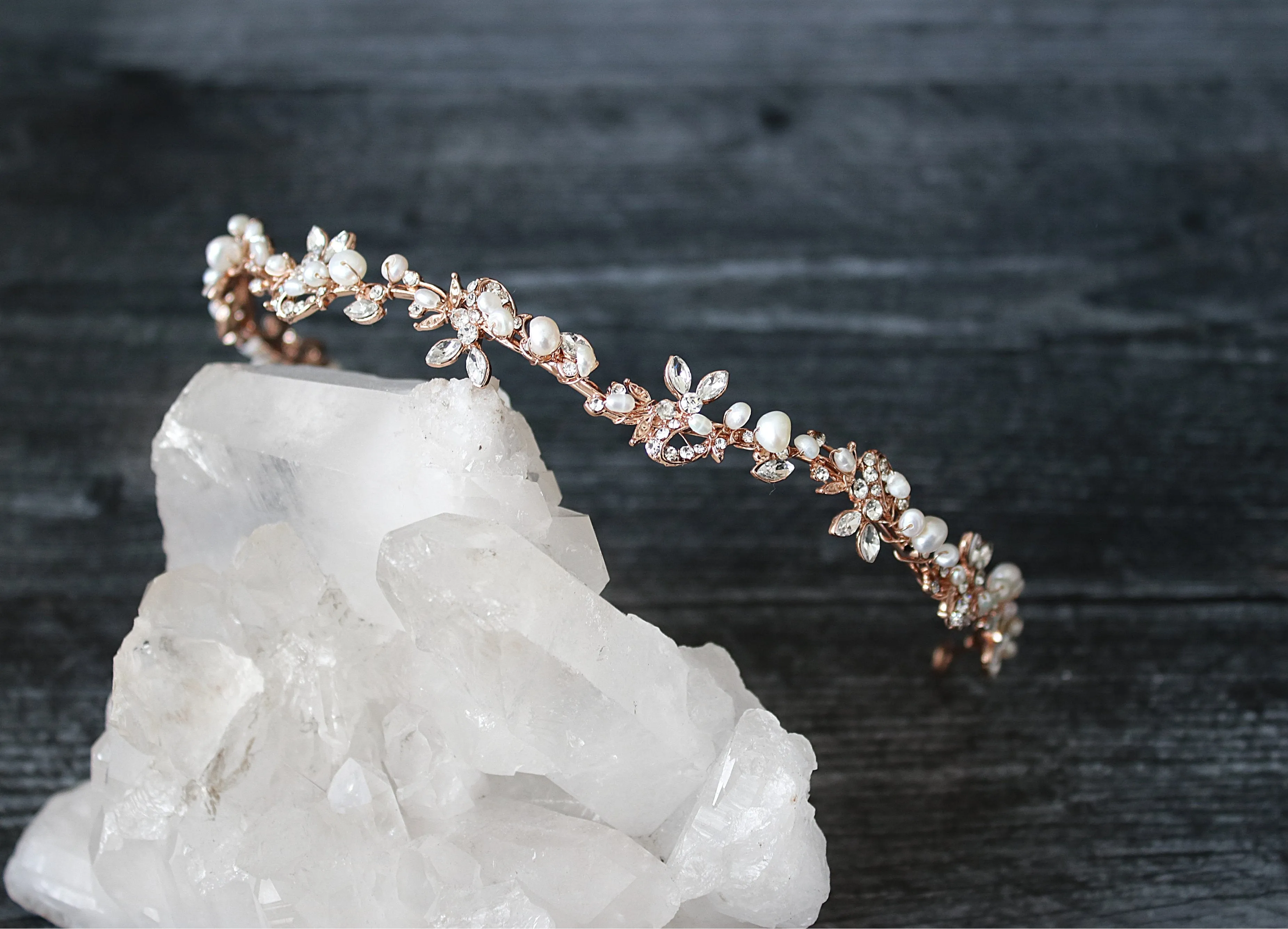 ABIGAIL Silver Freshwater Pearl Bridal Crystal Headband Headpiece