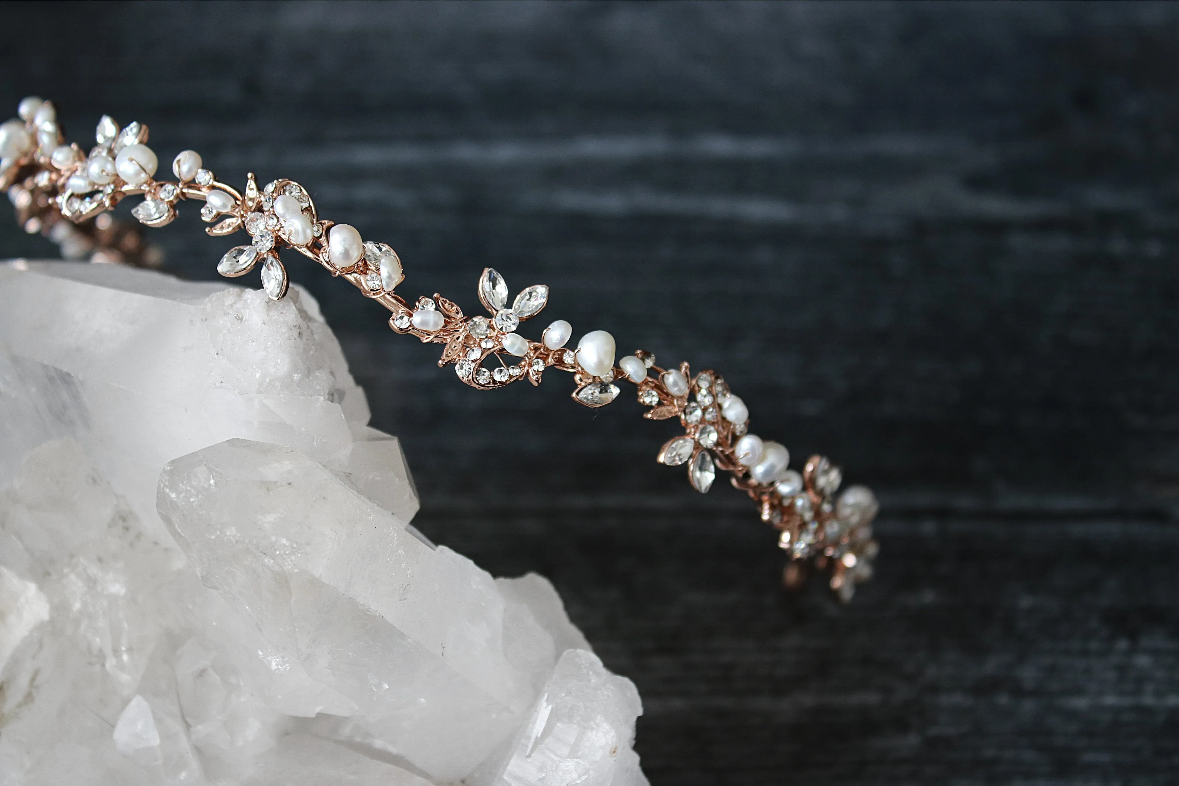 ABIGAIL Silver Freshwater Pearl Bridal Crystal Headband Headpiece