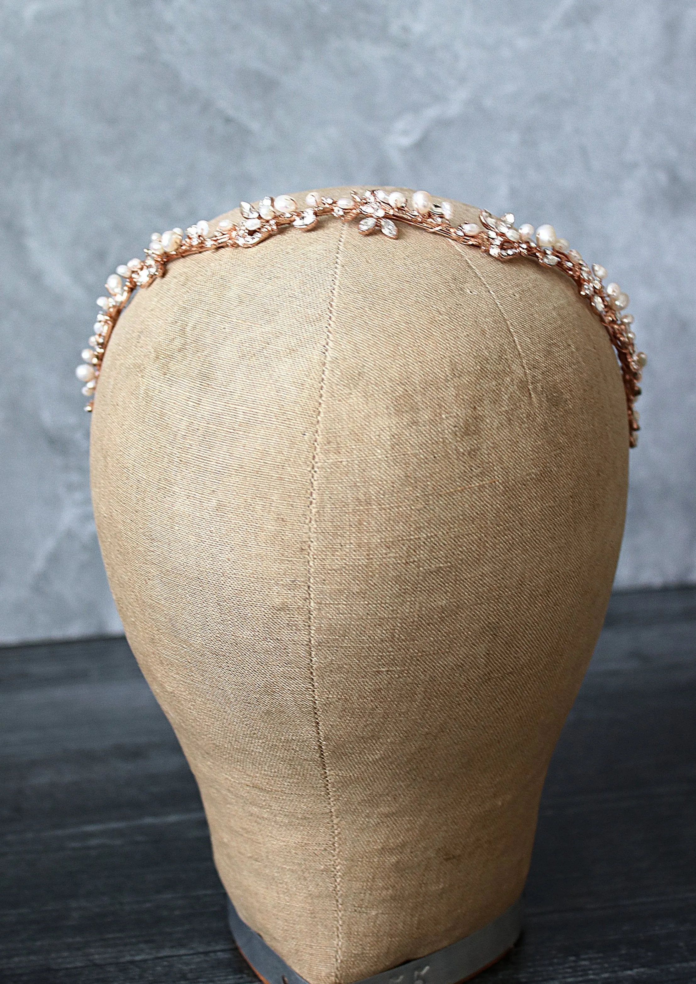 ABIGAIL Silver Freshwater Pearl Bridal Crystal Headband Headpiece