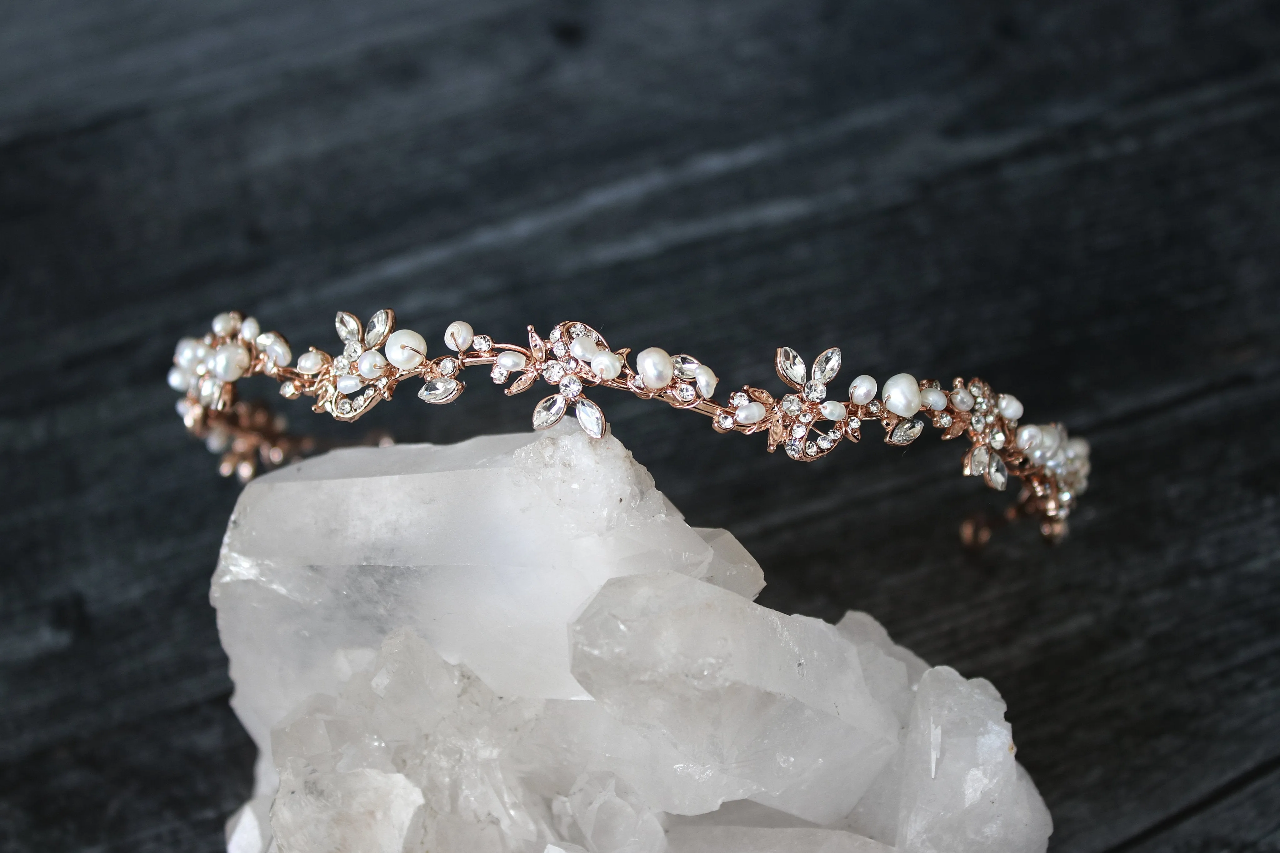 ABIGAIL Silver Freshwater Pearl Bridal Crystal Headband Headpiece