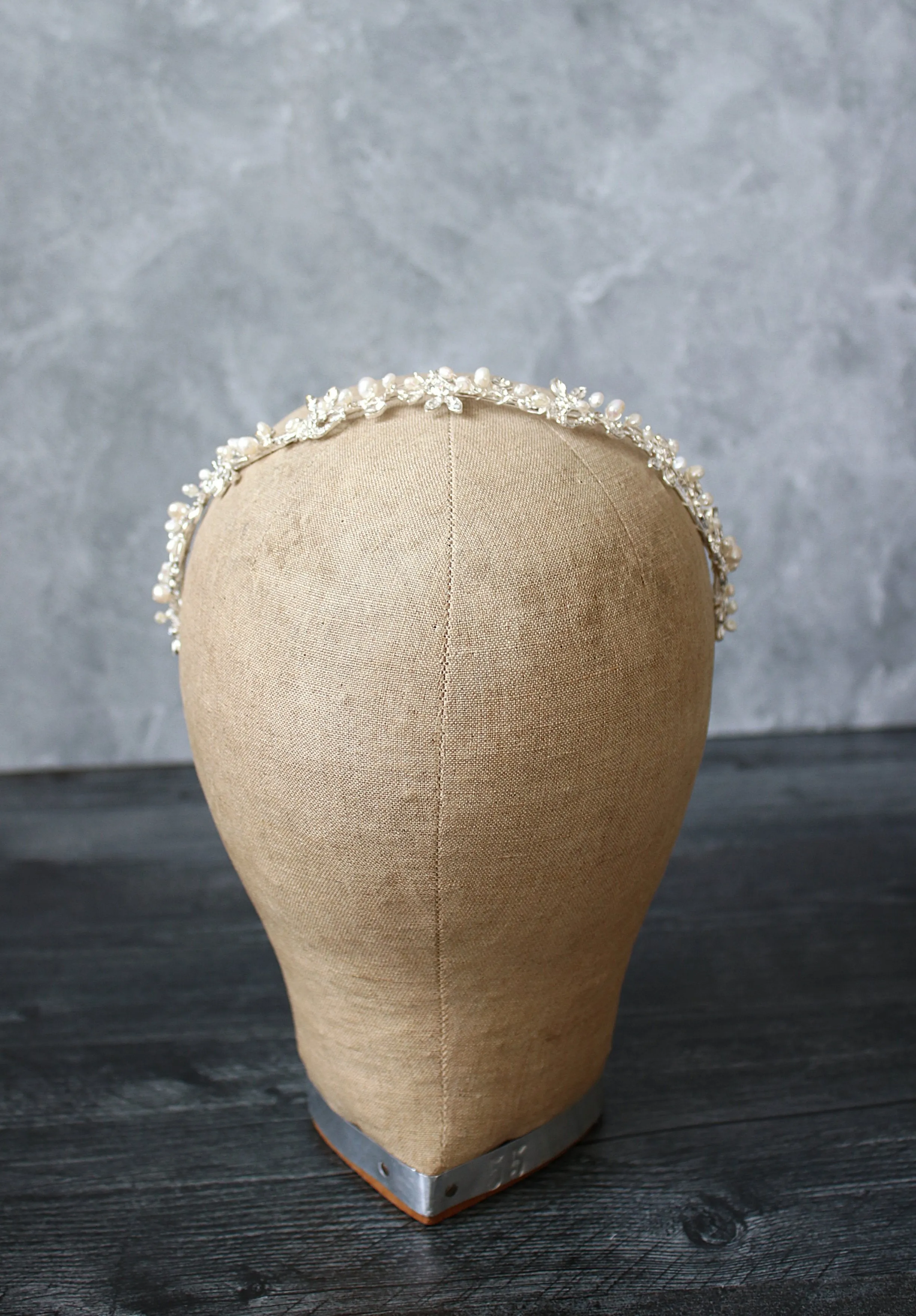 ABIGAIL Silver Freshwater Pearl Bridal Crystal Headband Headpiece