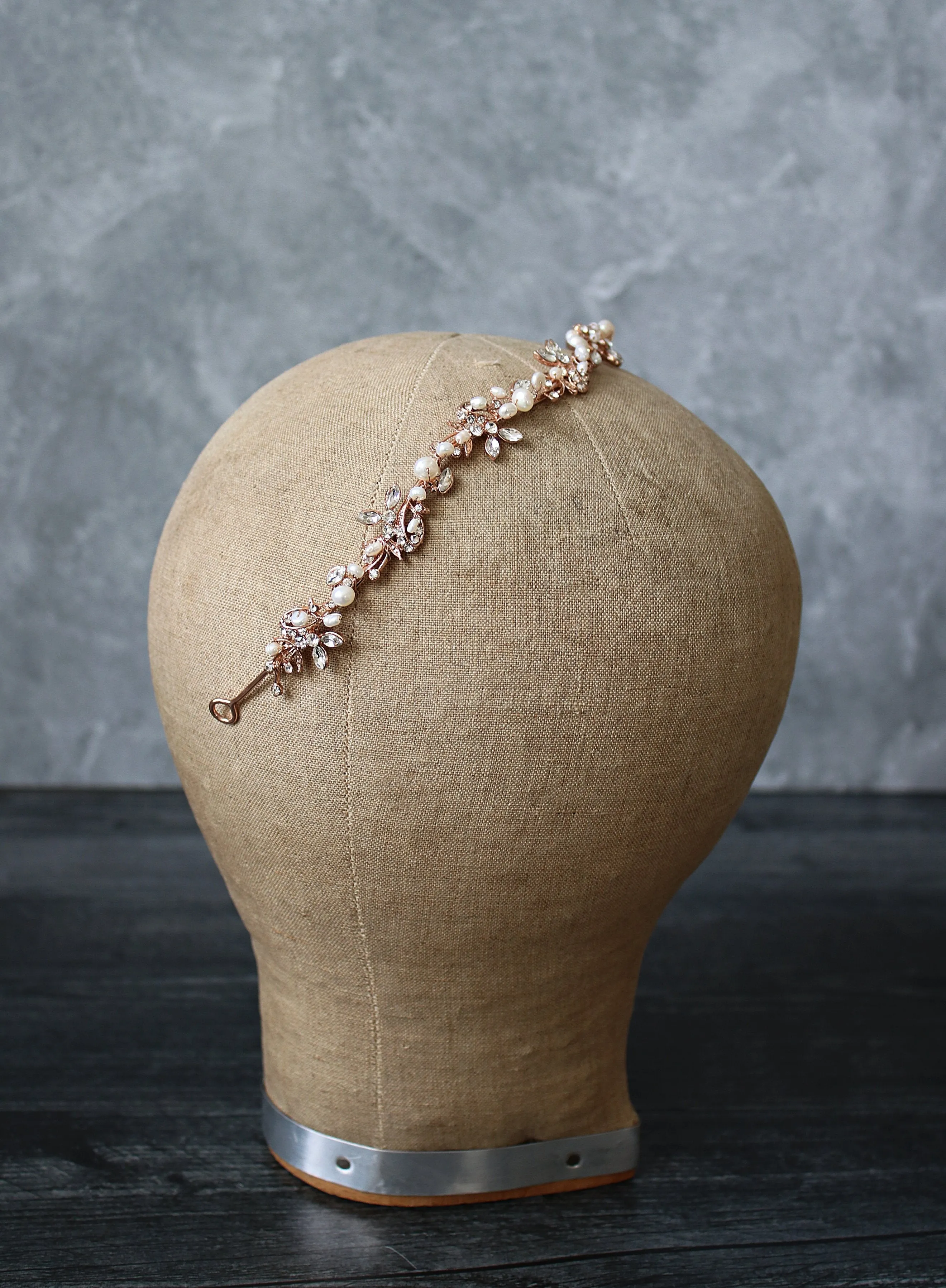 ABIGAIL Silver Freshwater Pearl Bridal Crystal Headband Headpiece