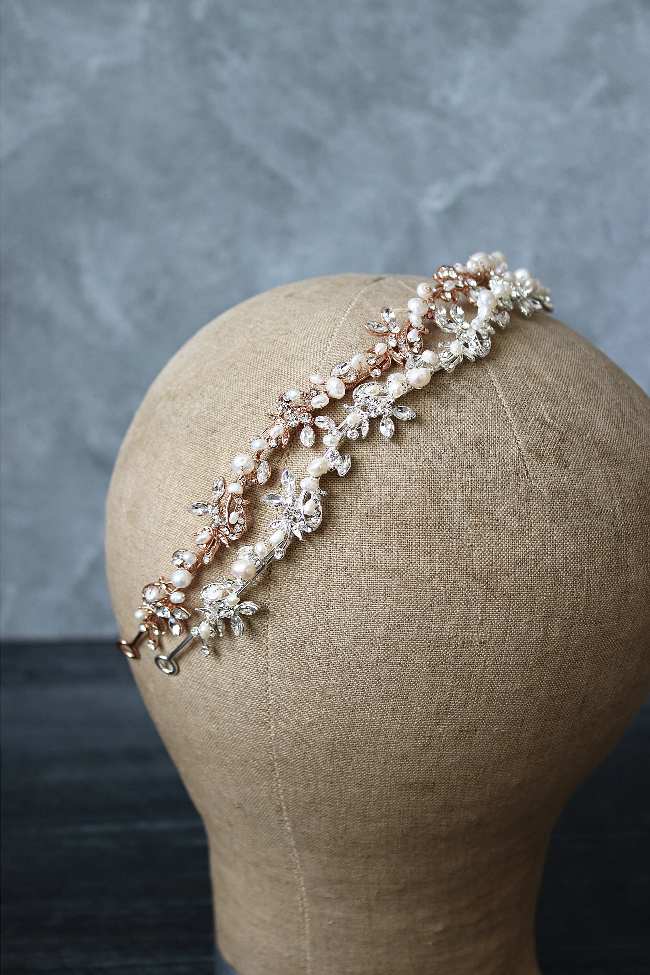 ABIGAIL Silver Freshwater Pearl Bridal Crystal Headband Headpiece