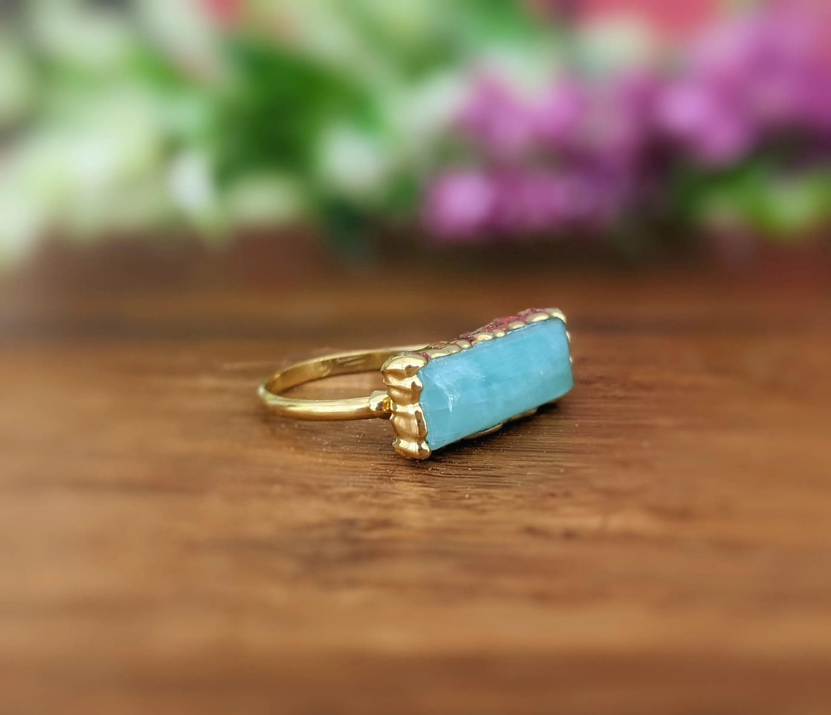 Amazonite Gold bar ring