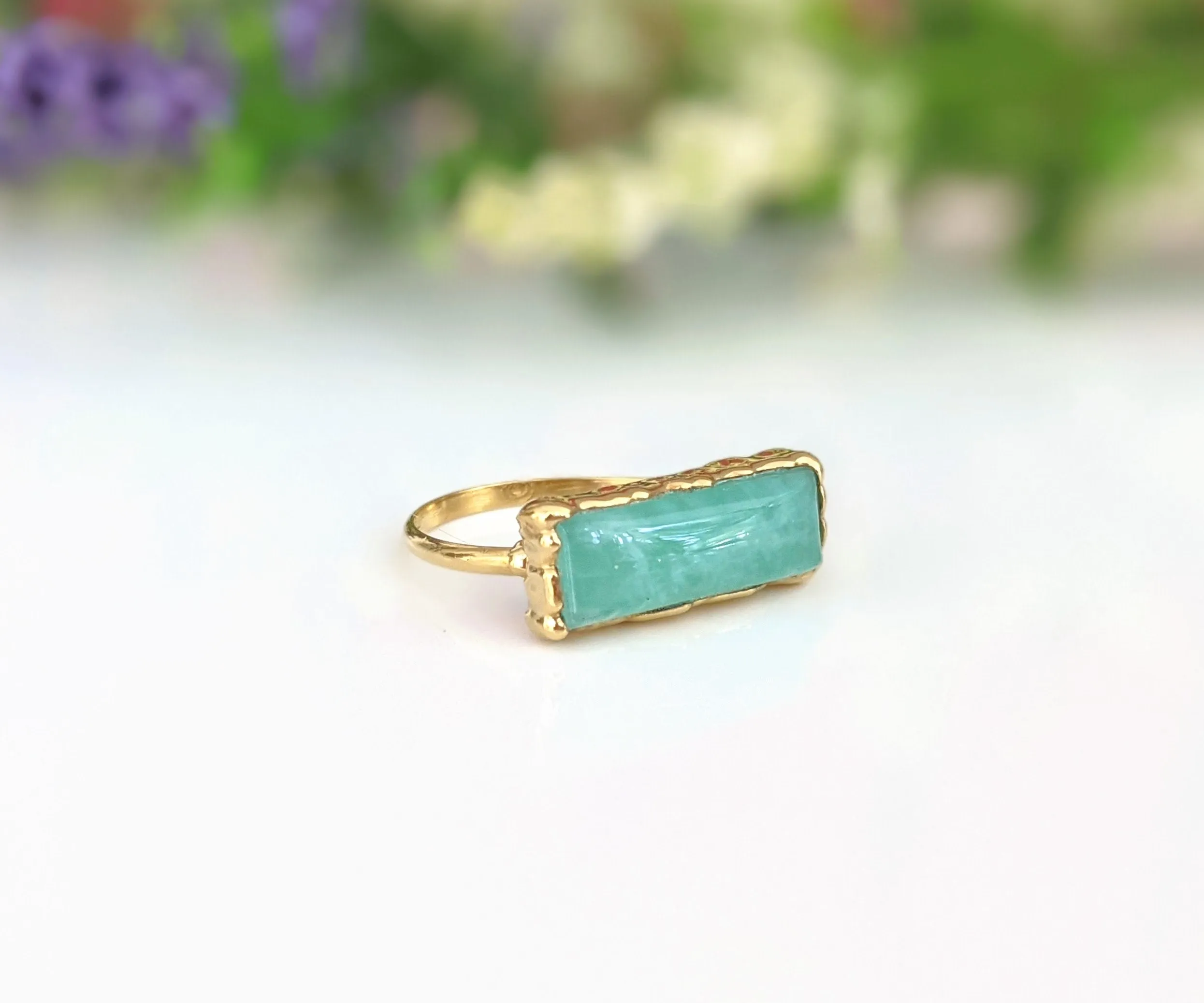 Amazonite Gold bar ring