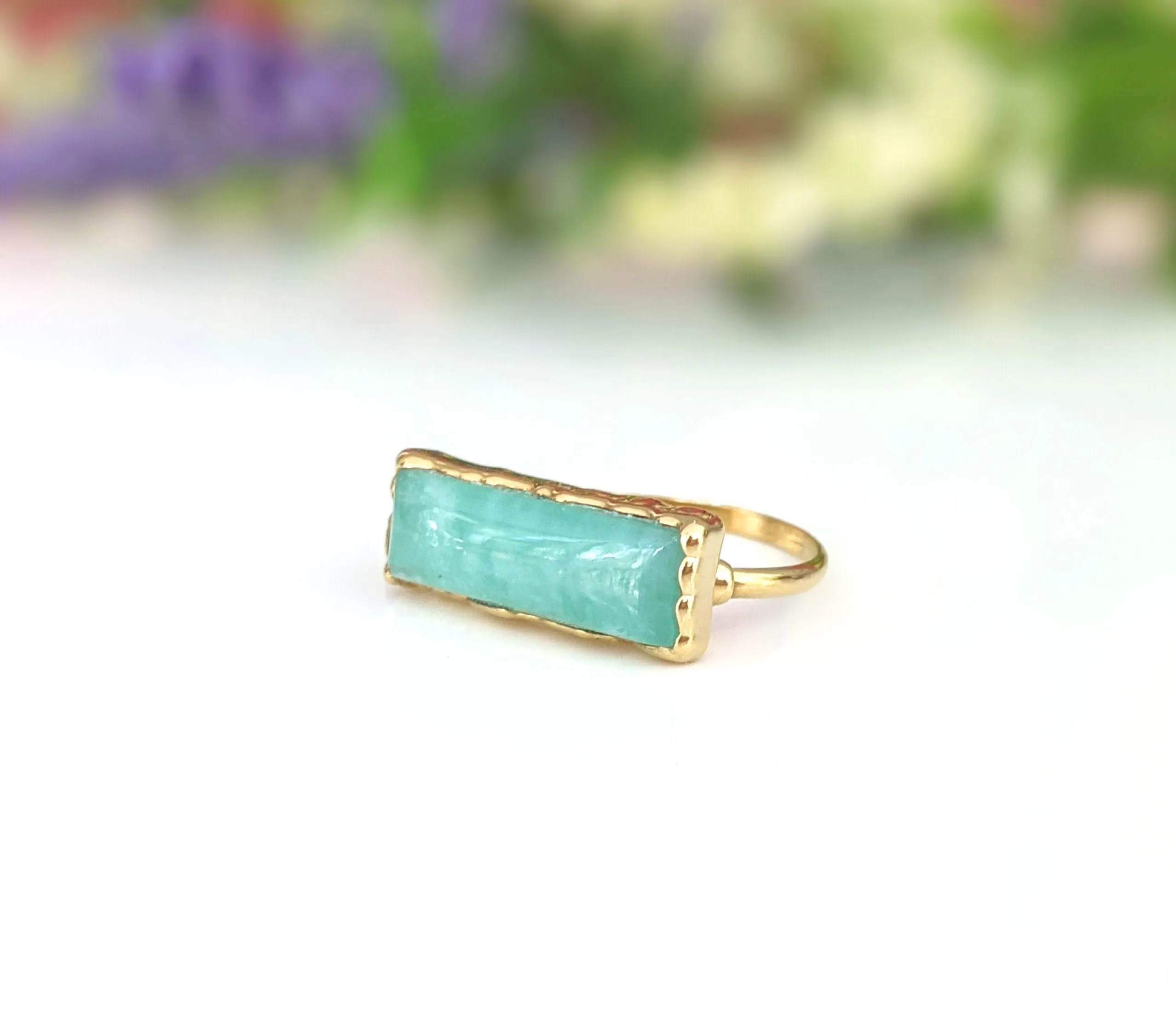 Amazonite Gold bar ring