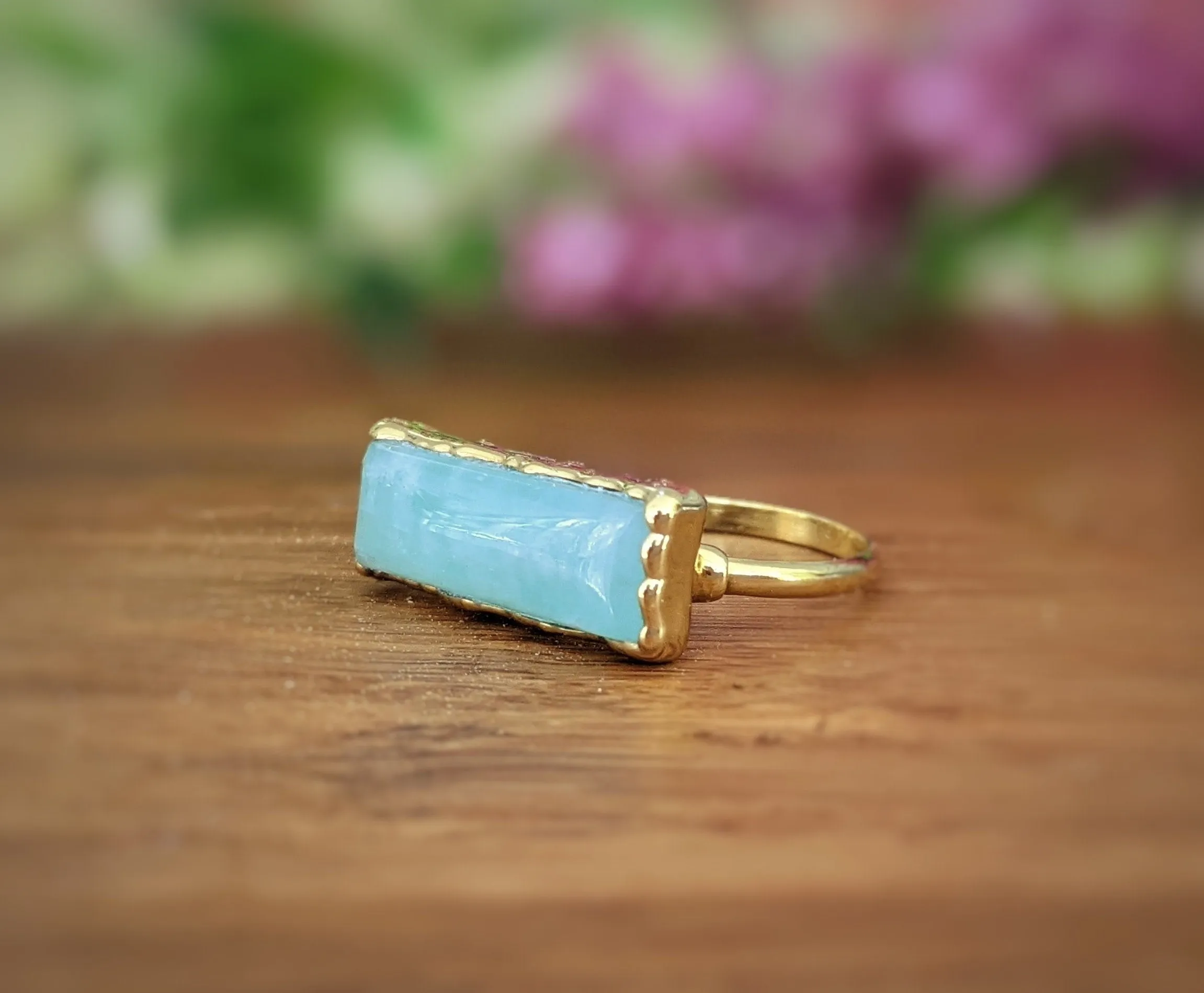 Amazonite Gold bar ring
