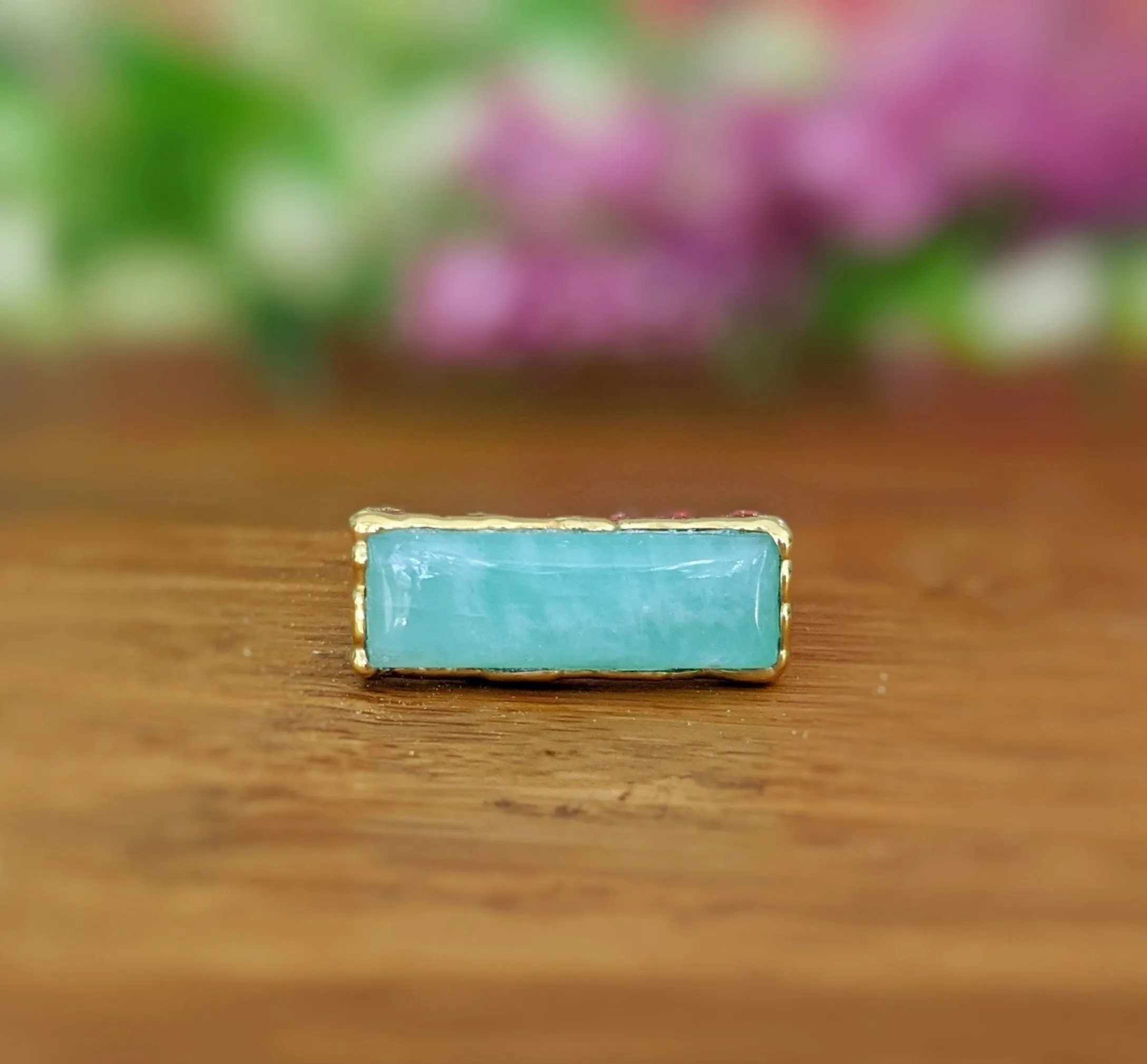 Amazonite Gold bar ring