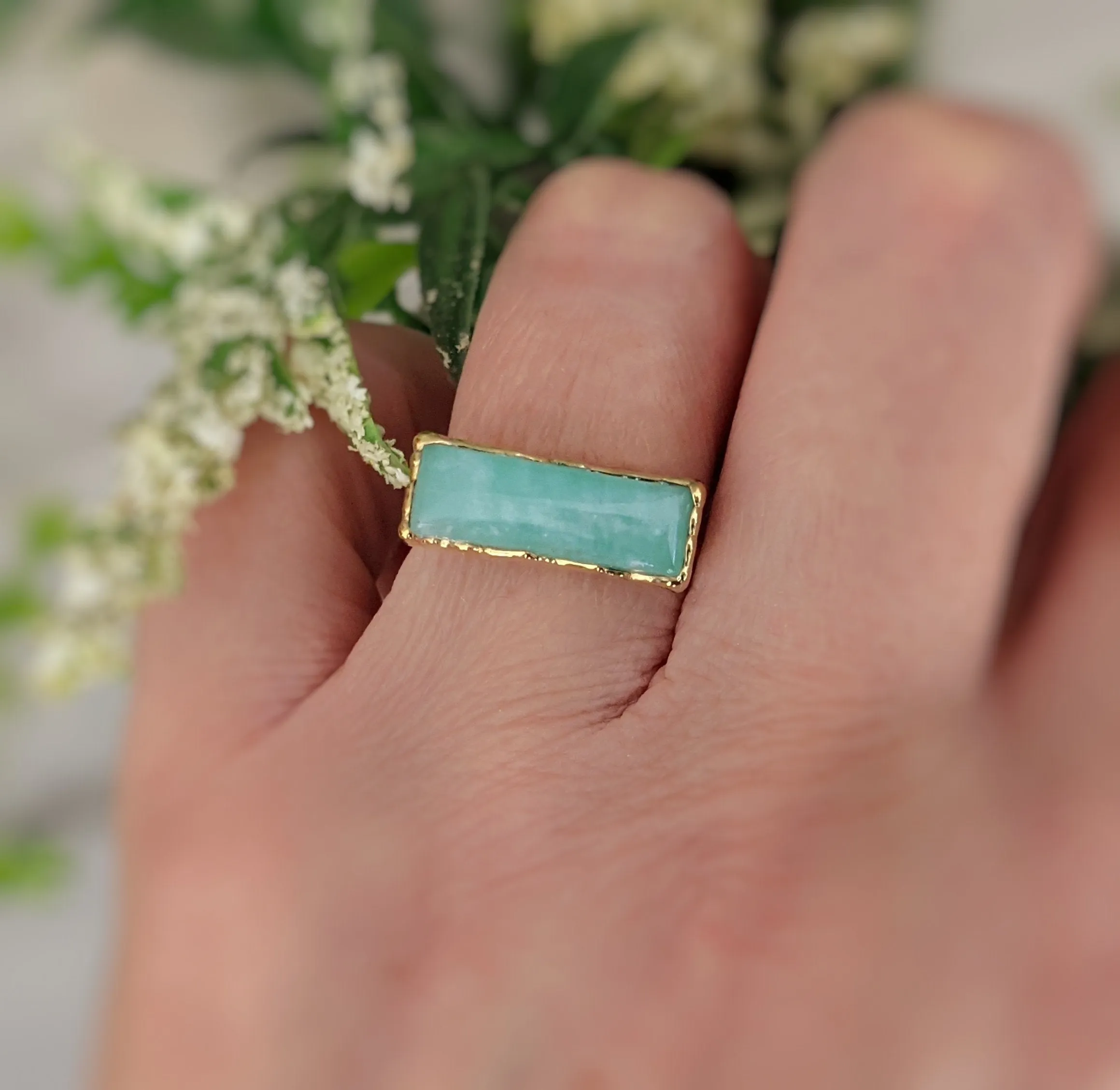 Amazonite Gold bar ring