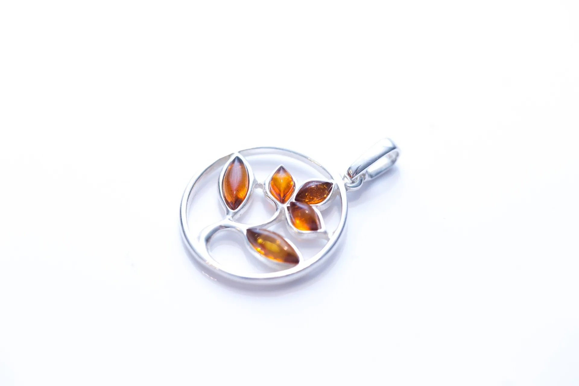 Amber Tree Charm Pendant, Minimal Amber Necklace - Sterling Silver