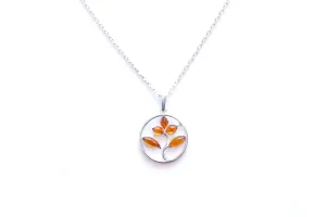 Amber Tree Charm Pendant, Minimal Amber Necklace - Sterling Silver