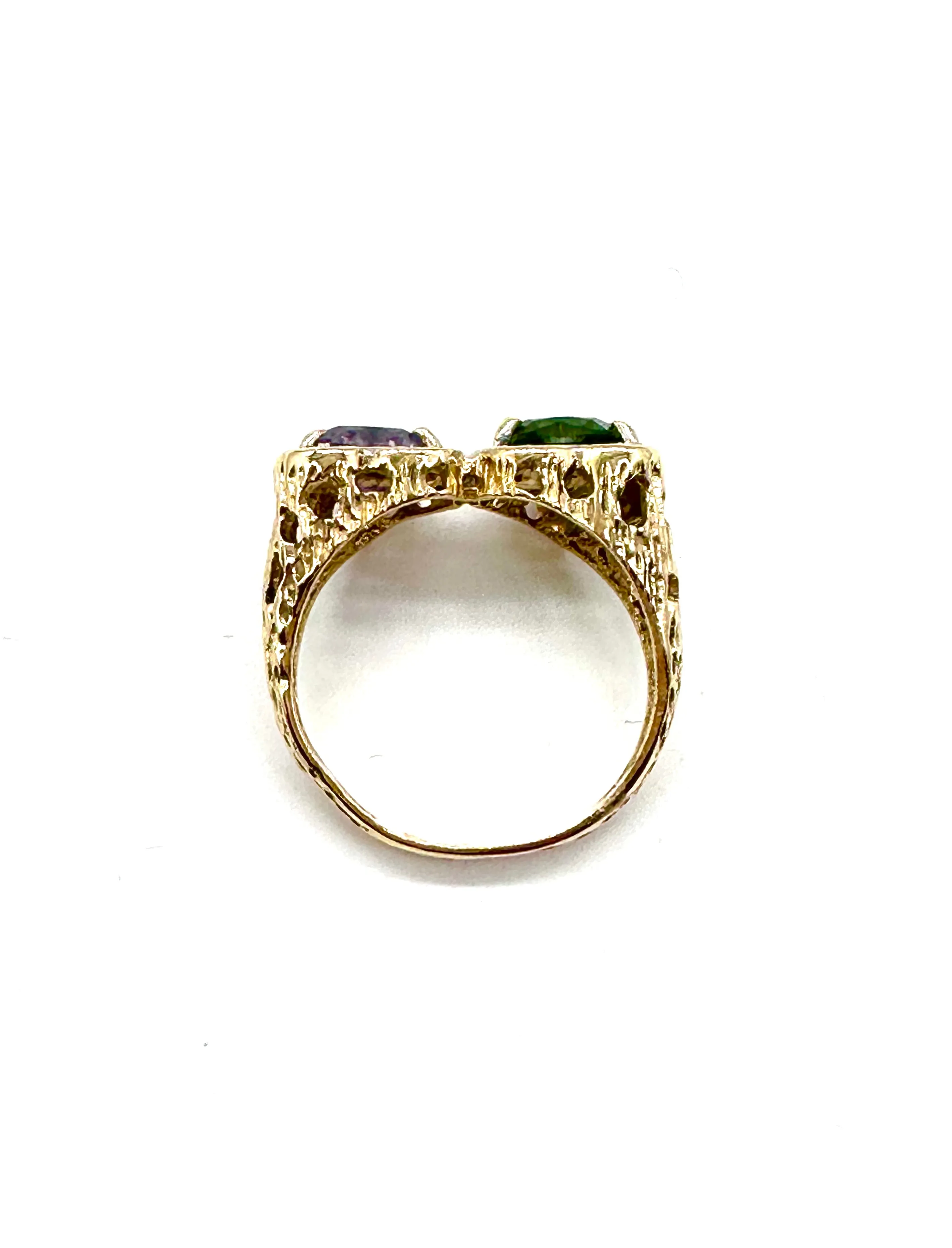 Amethyst and peridot heart ring