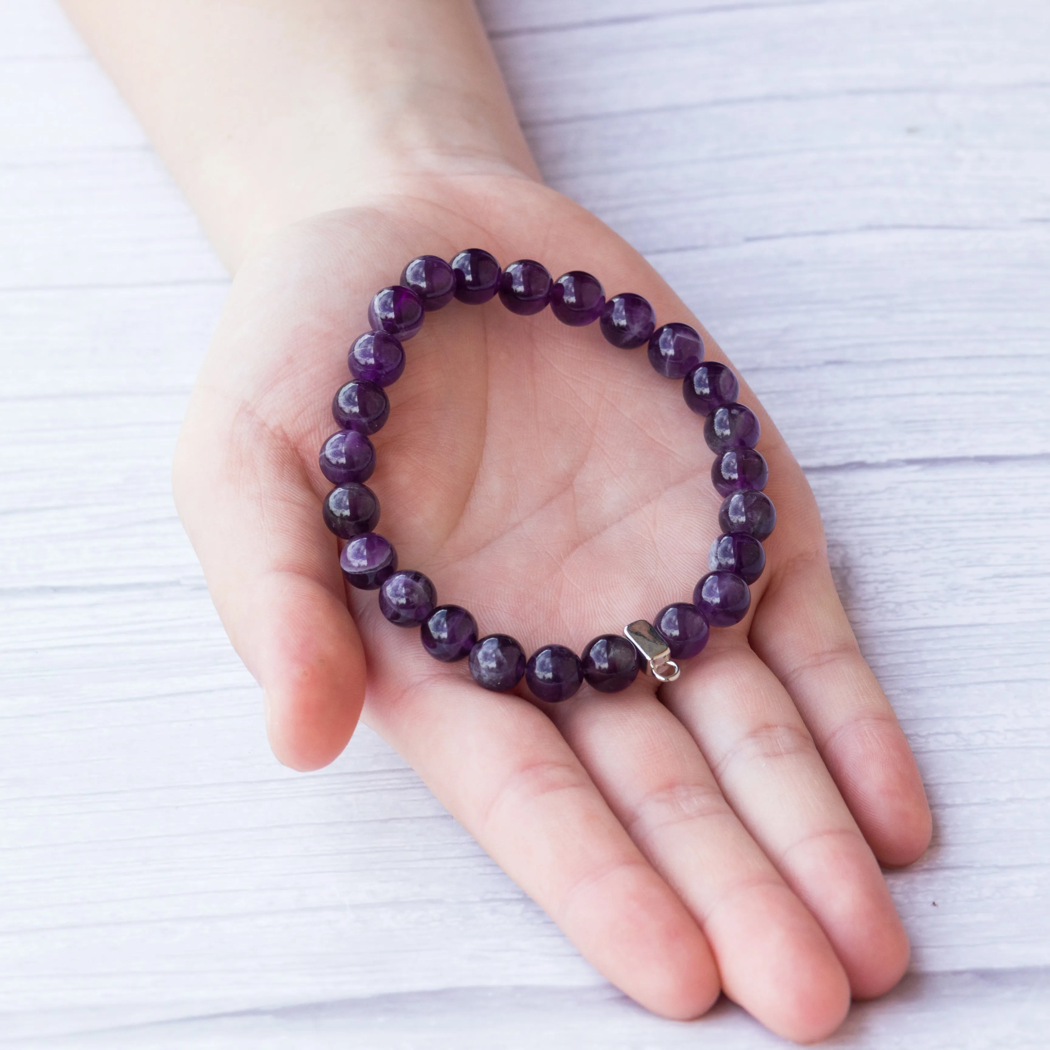 Amethyst Gemstone Stretch Bracelet with Charm Created with Zircondia® Crystals