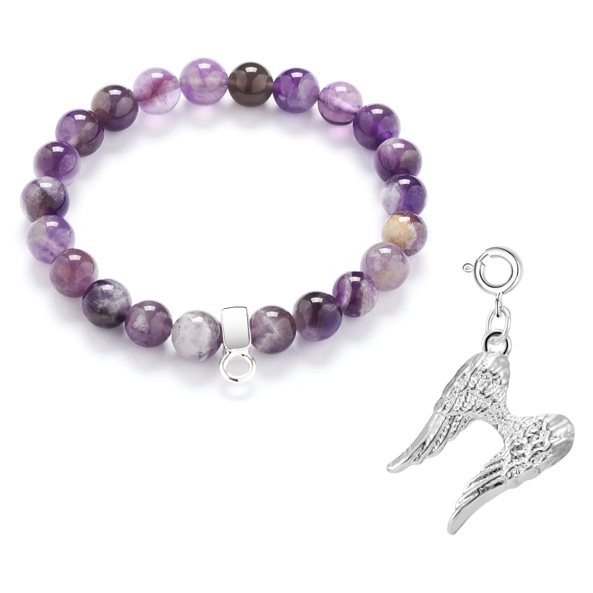 Amethyst Gemstone Stretch Bracelet with Charm Created with Zircondia® Crystals