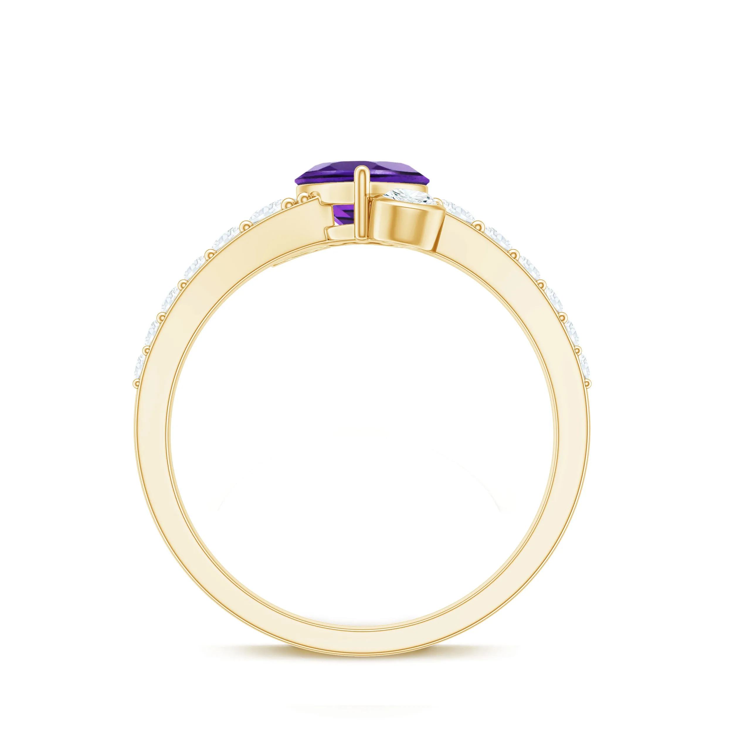 Amethyst Heart Engagement Ring with Diamond Side Stones
