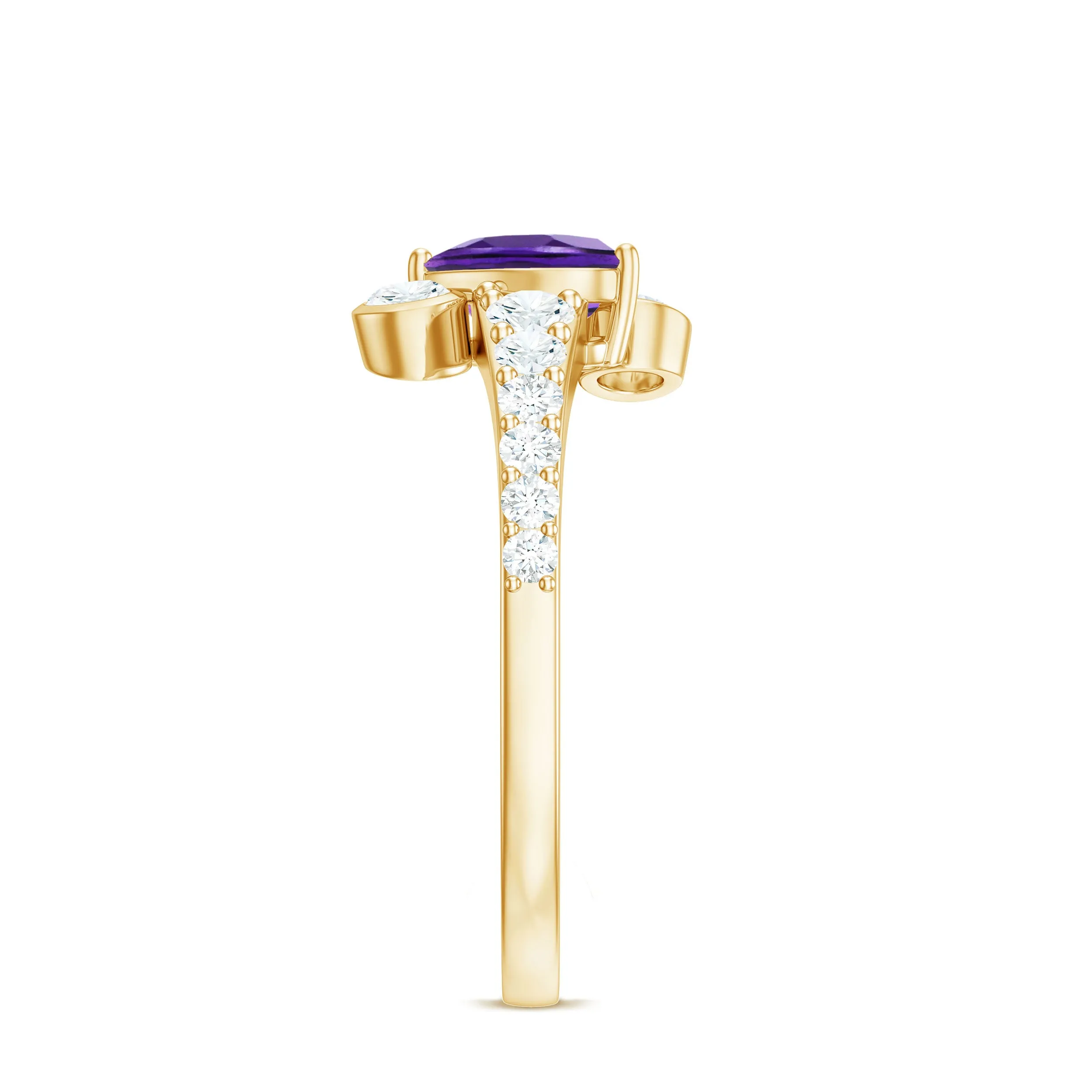 Amethyst Heart Engagement Ring with Diamond Side Stones