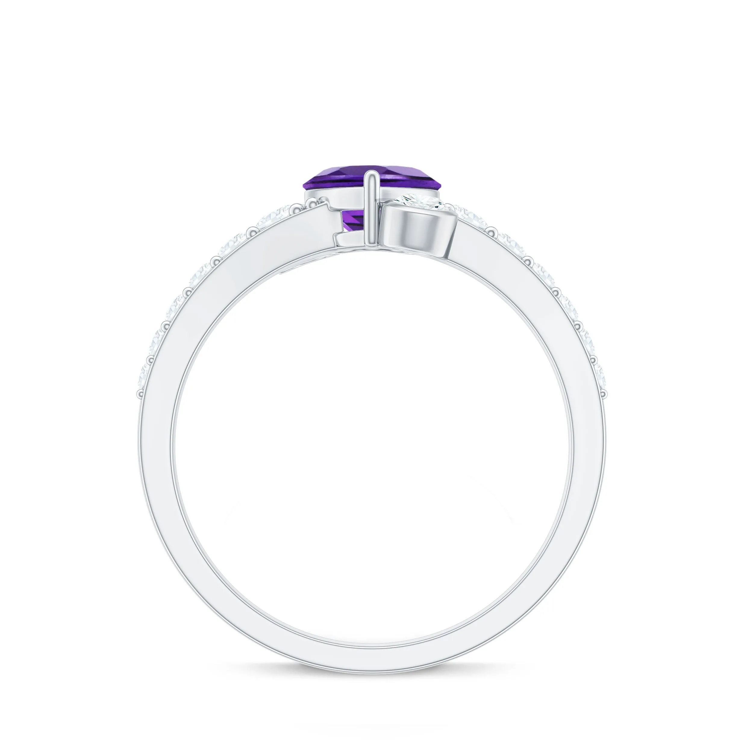 Amethyst Heart Engagement Ring with Diamond Side Stones