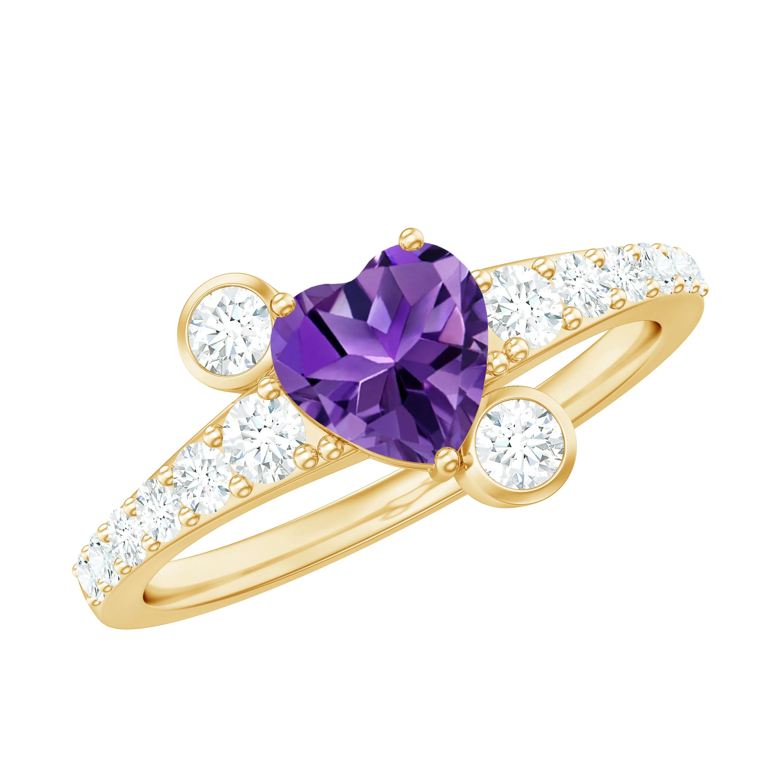 Amethyst Heart Engagement Ring with Diamond Side Stones