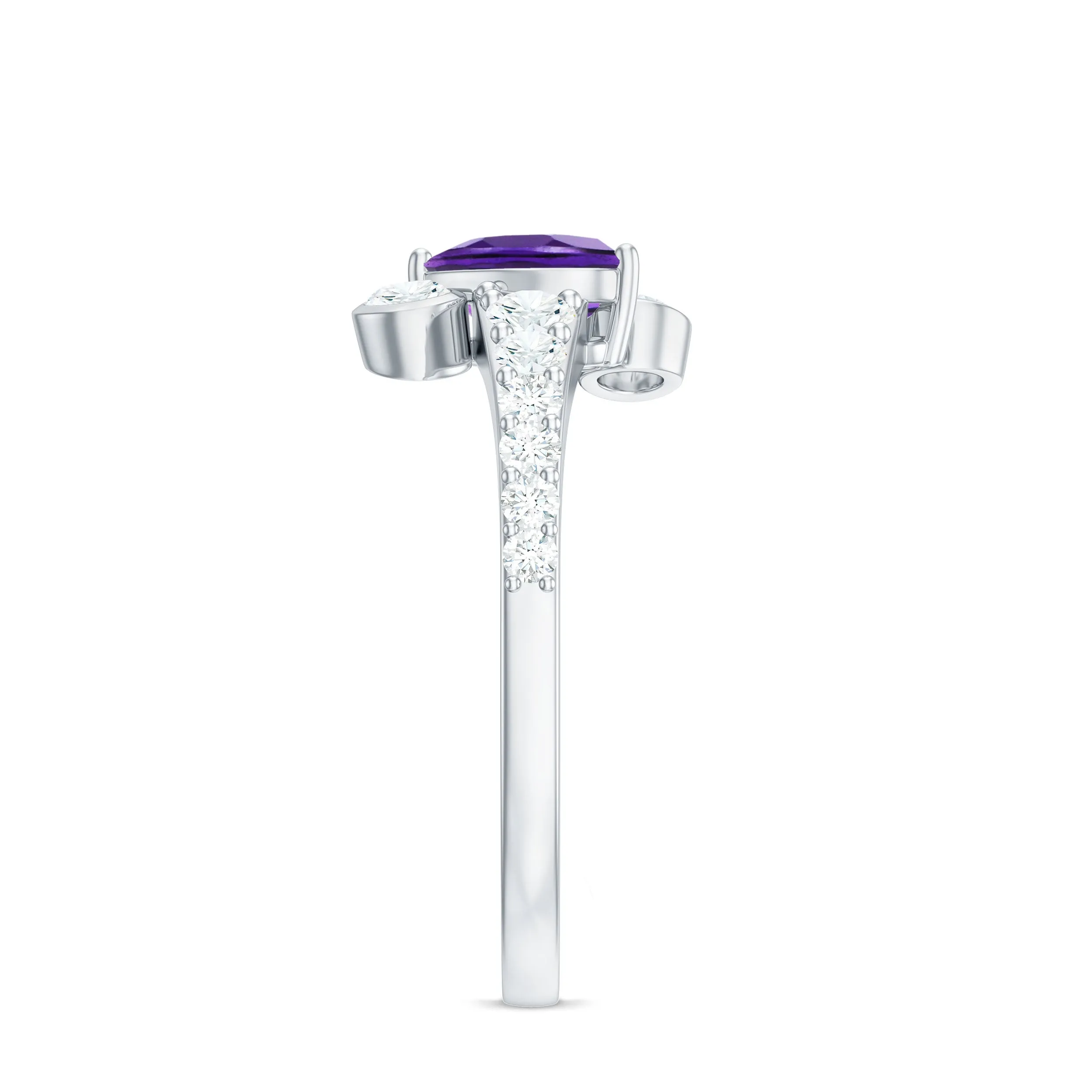 Amethyst Heart Engagement Ring with Diamond Side Stones