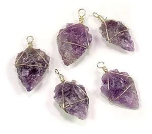 Amethyst Pendant. Wire wrapped amethyst arrowhead pendants. Approximately 30mm long.