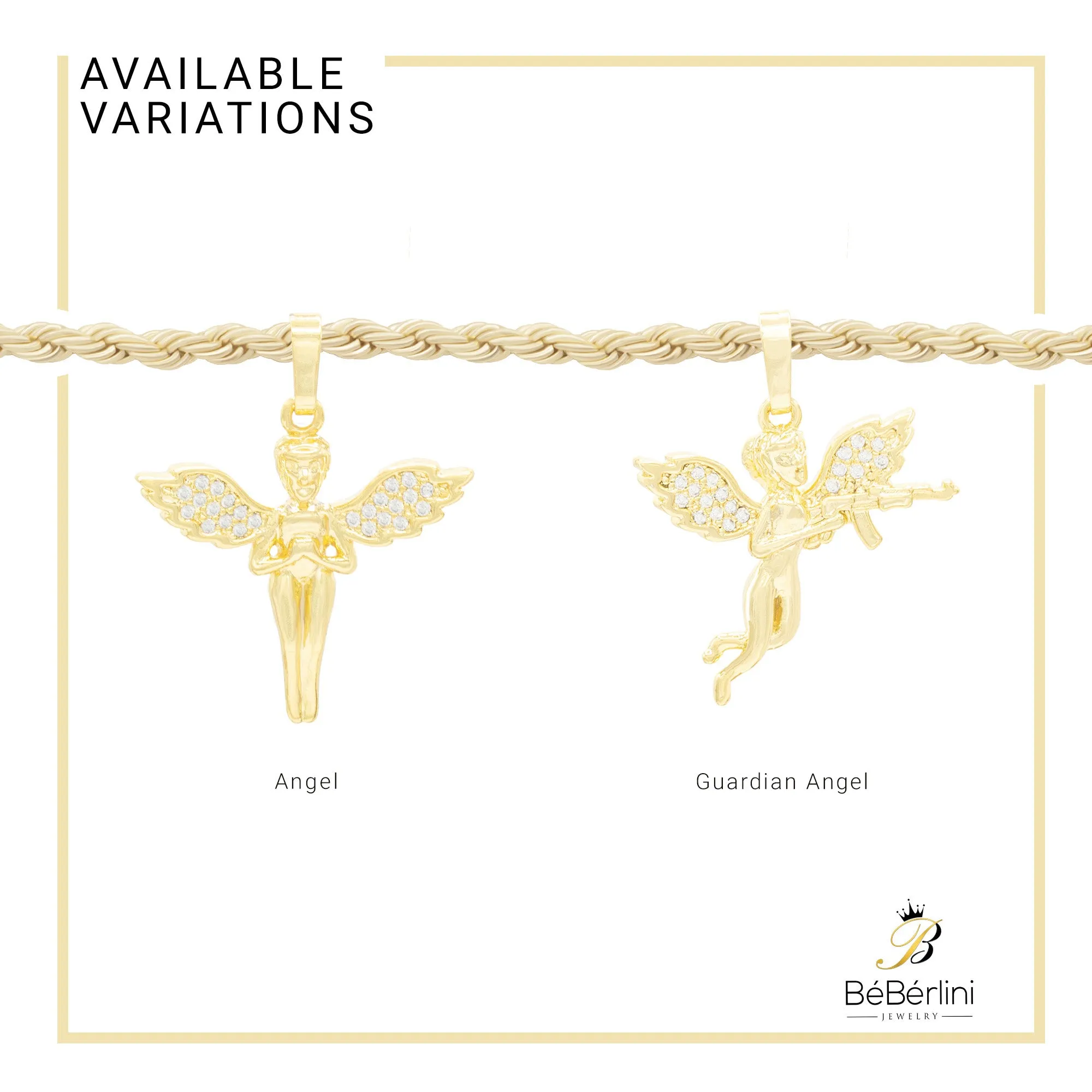 Angel CZ Pendant 14K Anklet Bracelet Gold Filled Cubic Zirconia Charm Rope Foot Set 10" WomenJewelry